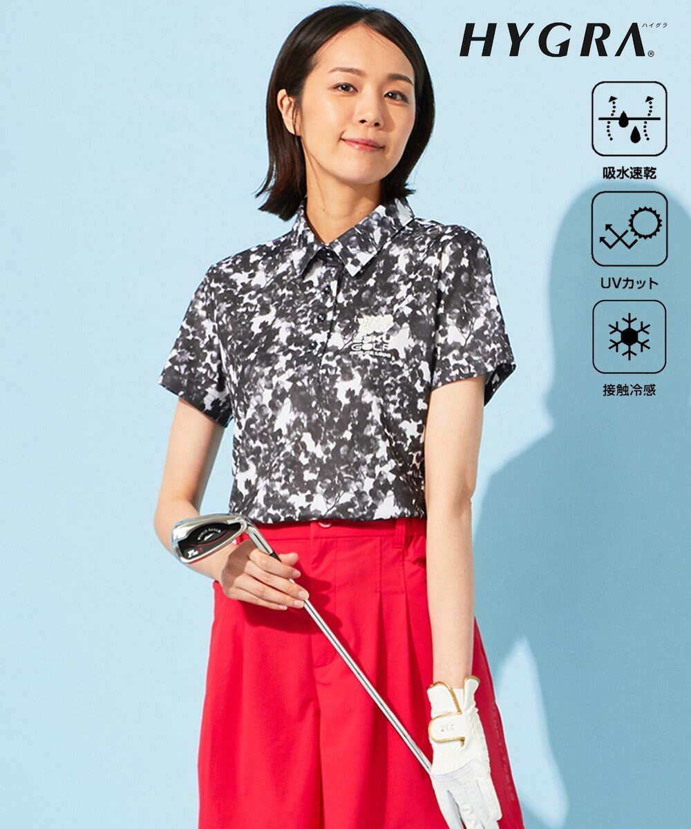 23区GOLF 【WOMEN】【接触冷感・UVケア・吸水速乾】ブーゲンビリア柄 ポロシャツ ブラック系5