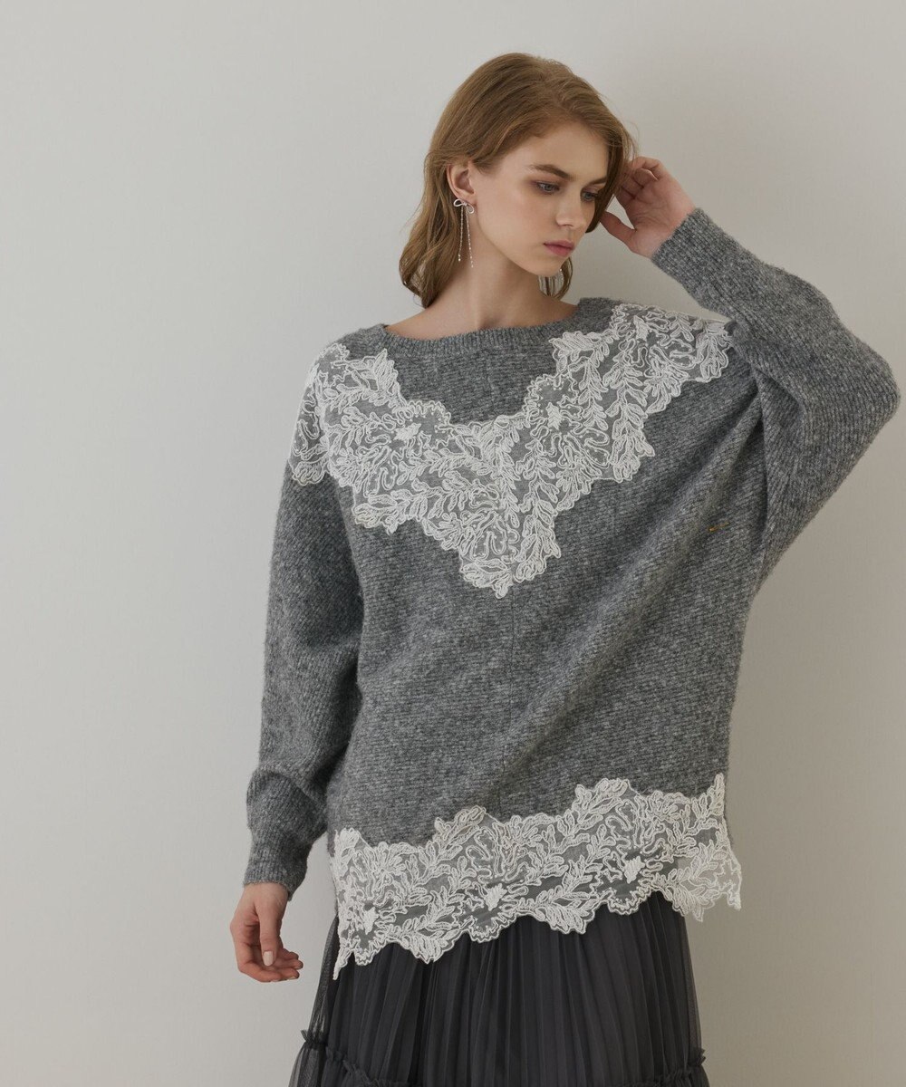 GRACE CONTINENTAL レースドルマンニットトップ 