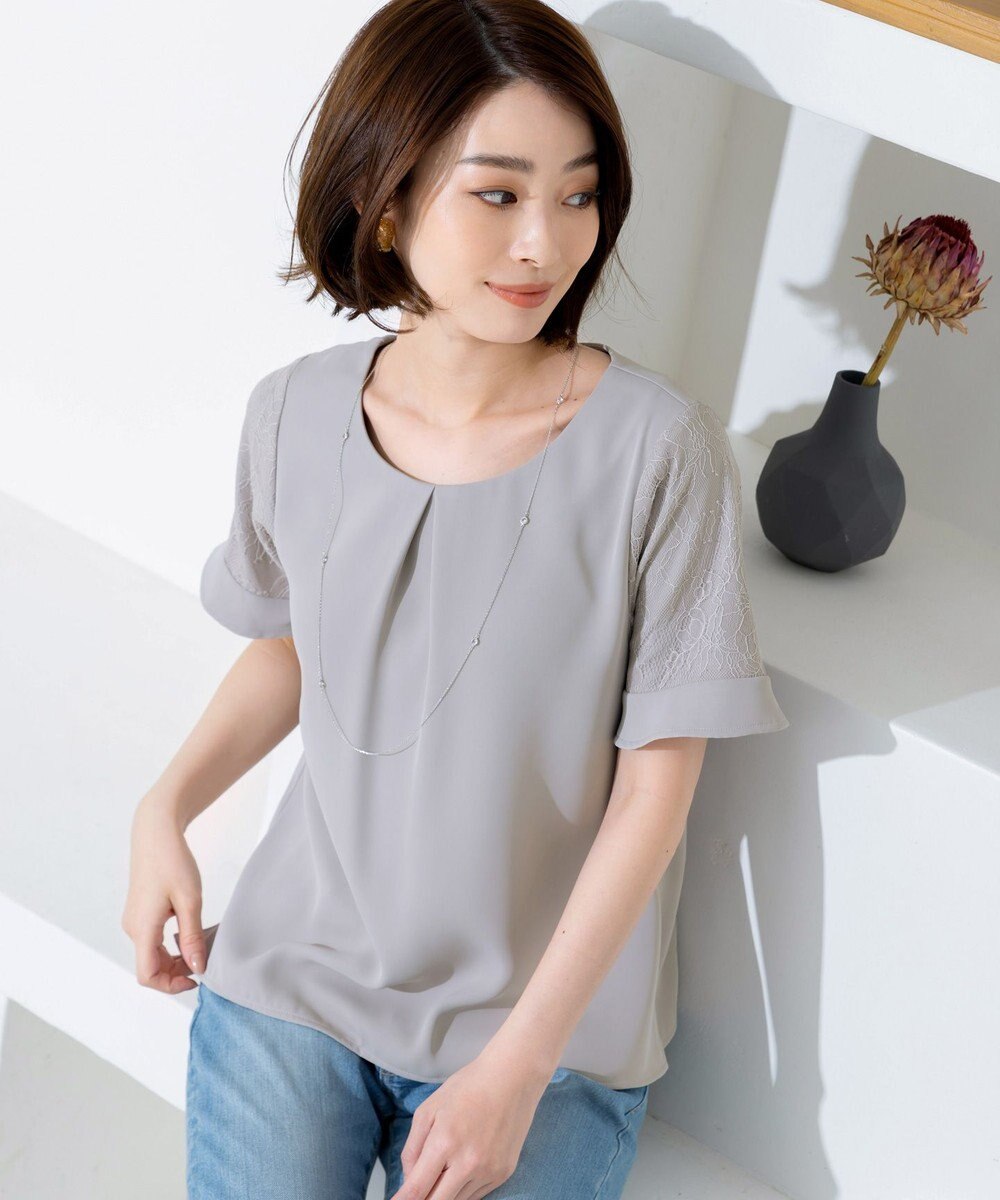 Tiaclasse 【新色追加・洗える】体型カバーも叶うレーススリーブブラウス 