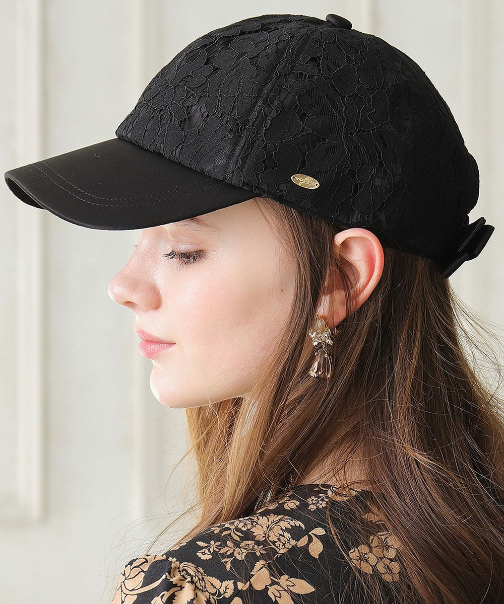 TOCCA 【つば部分UV90%以上カット・吸水速乾・抗菌防臭・洗える・サイズ調整可】LACE CAP リボンが外せる 2WAYレース素材キャップ ブラック系