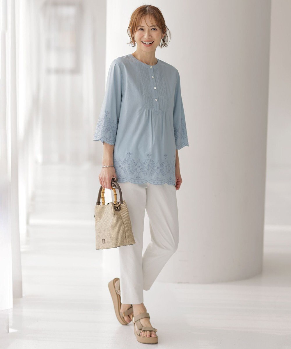 J.PRESS LADIES L 【洗える・接触冷感・UVケア・吸水速乾・防透け】麻シェルドライ テーパード パンツ 