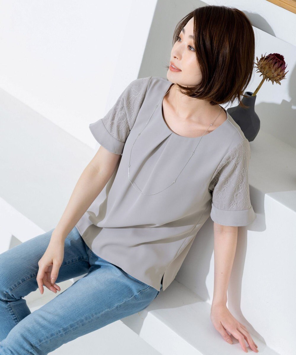 Tiaclasse 【新色追加・洗える】体型カバーも叶うレーススリーブブラウス 