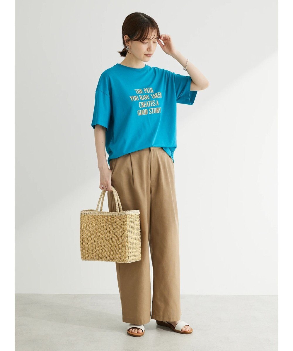 Green Parks 綿麻混タックストレートワイドパンツ 