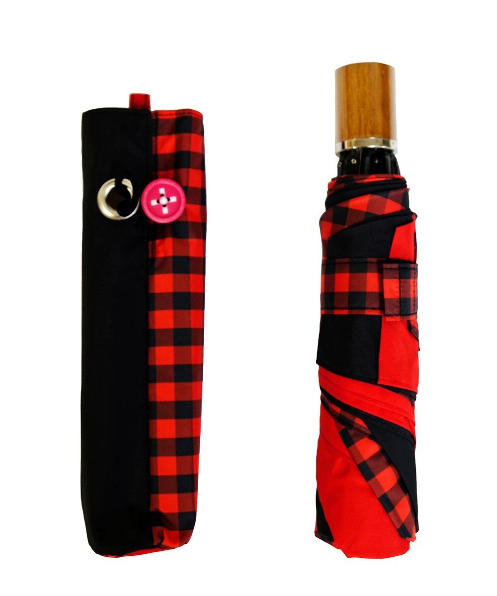 +RING レディース向け プラスリング 簡単開閉式折傘55cm RED-CHK T873 