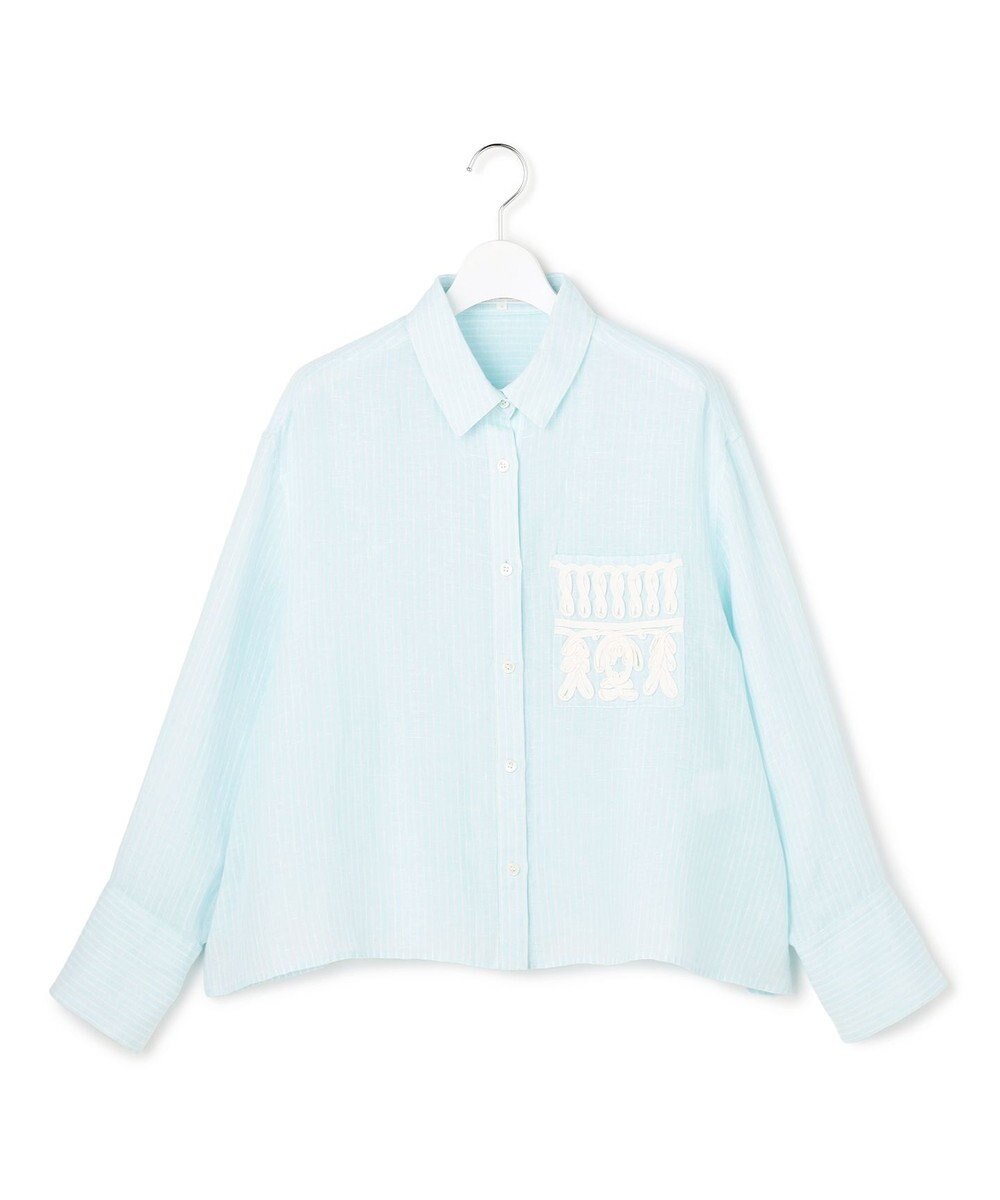 23区 【先行予約】LIBECOリネン ポケット刺繍 クロップドシャツ 