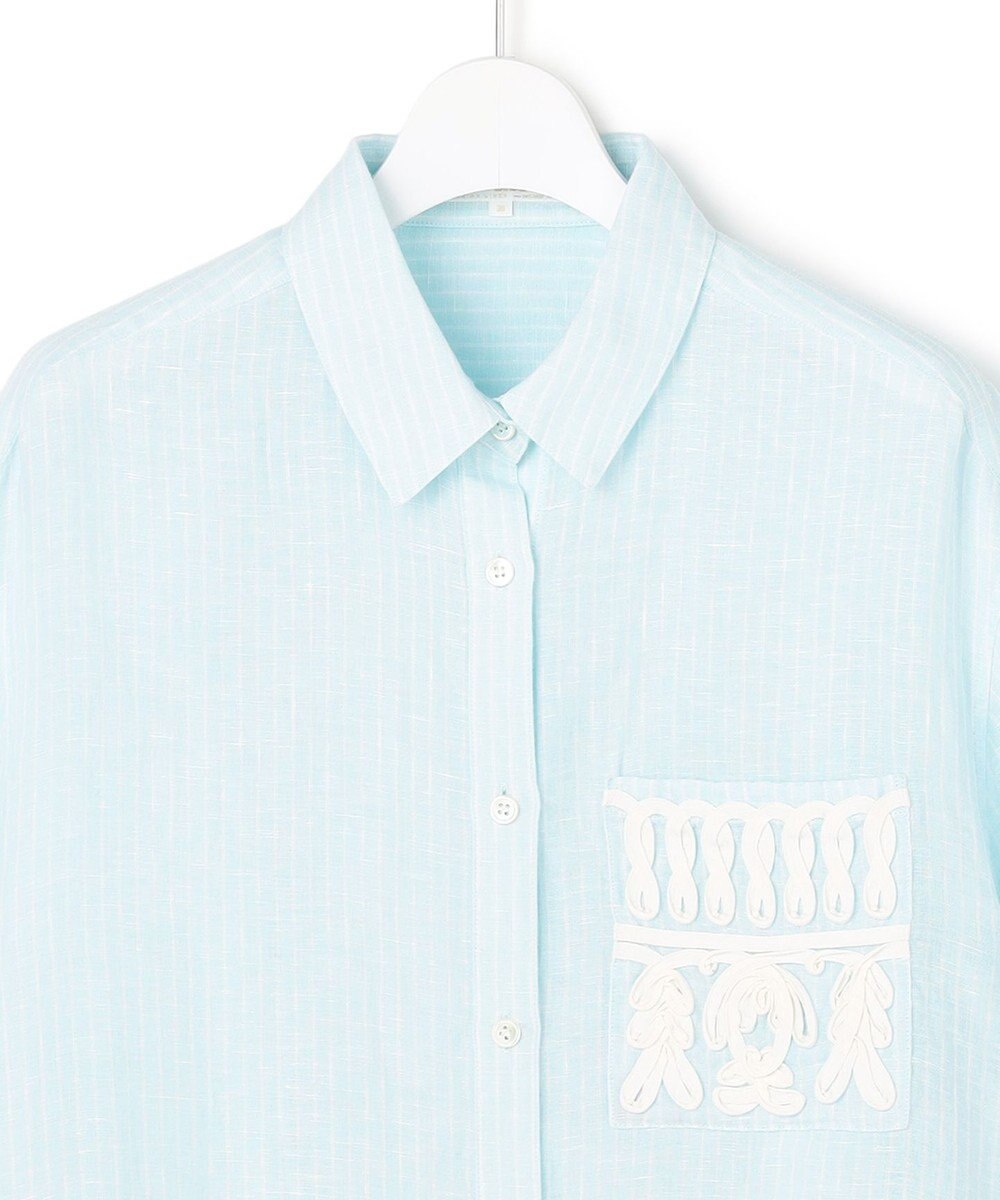 23区 【先行予約】LIBECOリネン ポケット刺繍 クロップドシャツ 