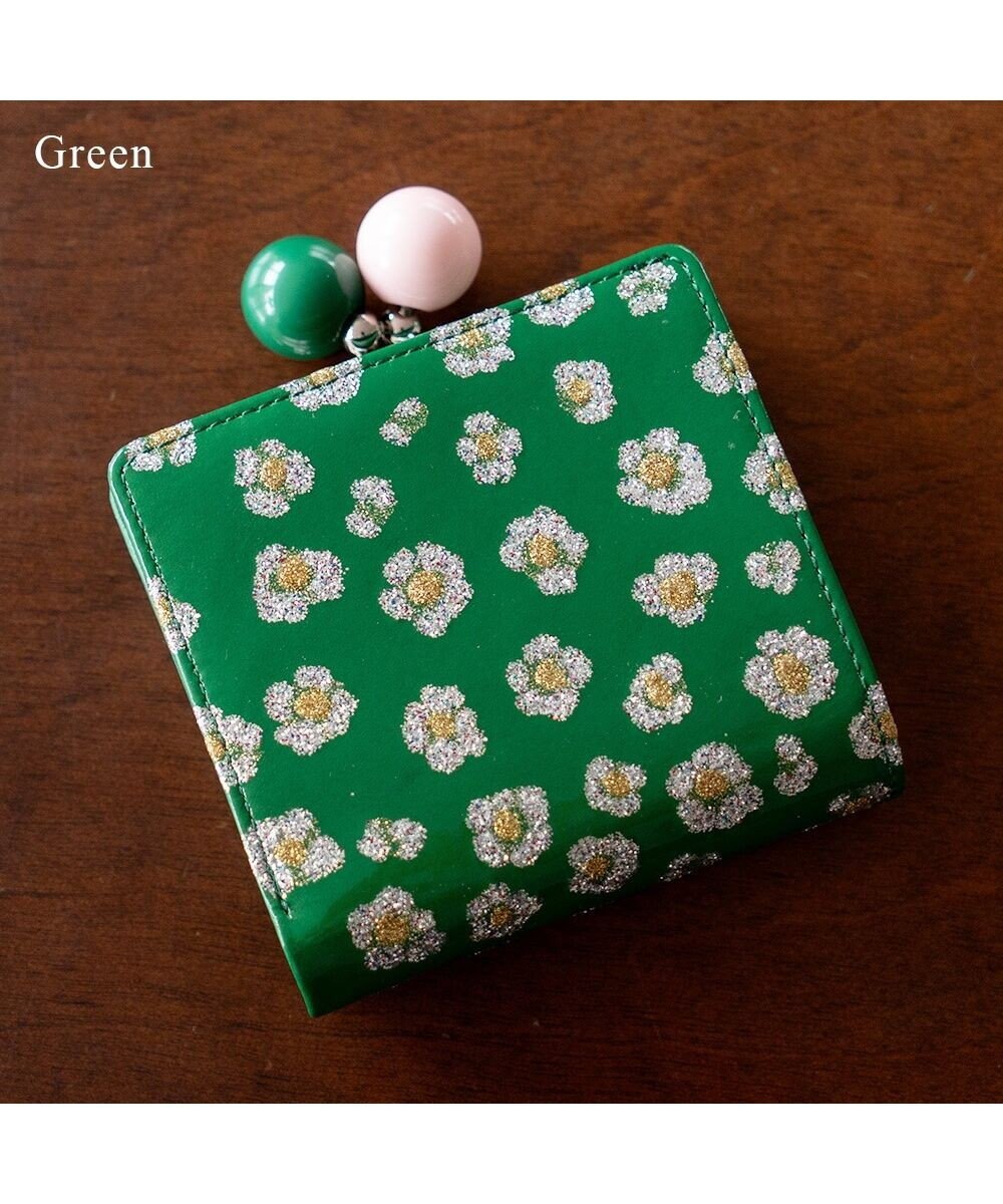 tsumori chisato CARRY グリッターフラワー がま口2つ折り ミニ財布 