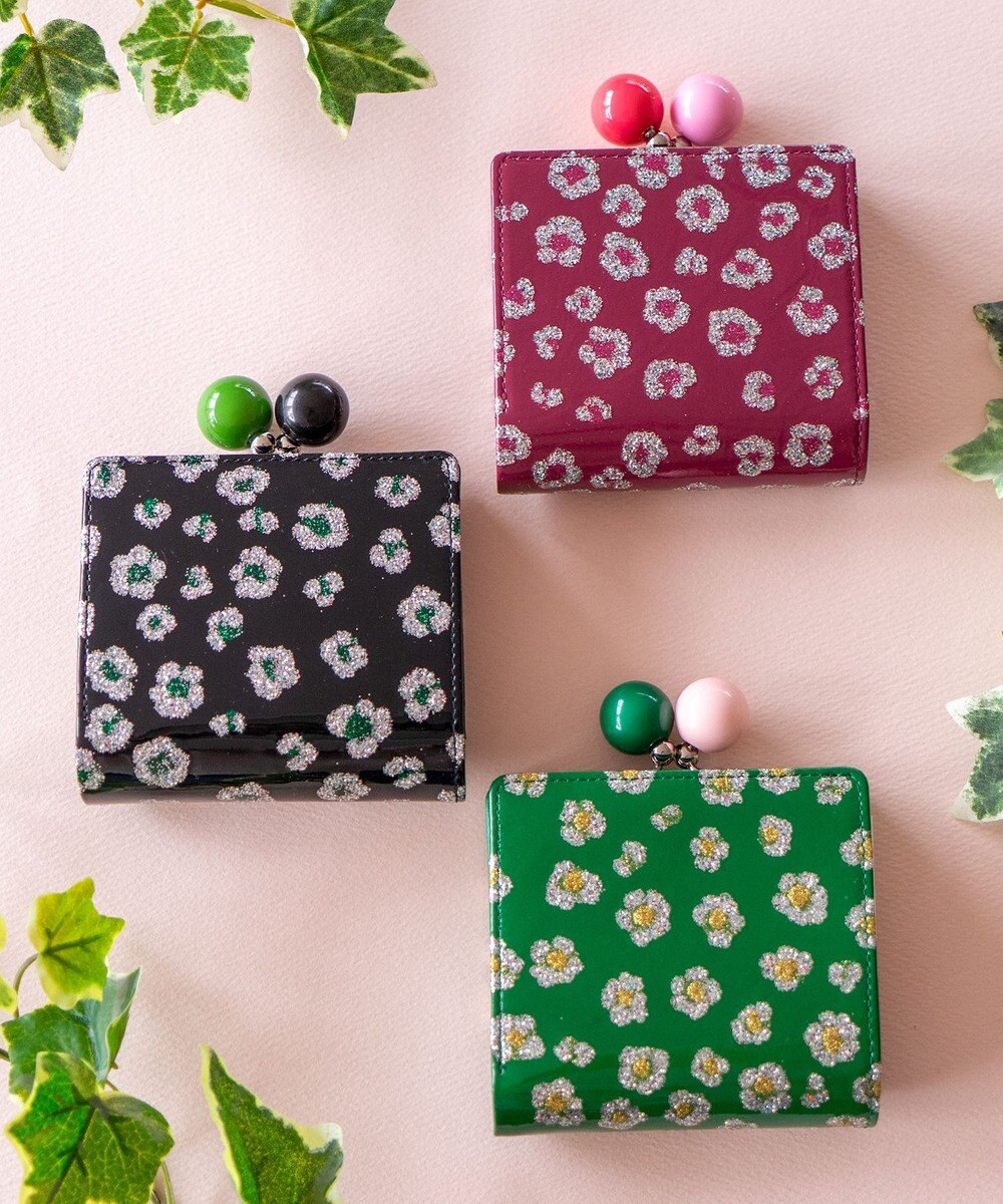 tsumori chisato CARRY グリッターフラワー がま口2つ折り ミニ財布 
