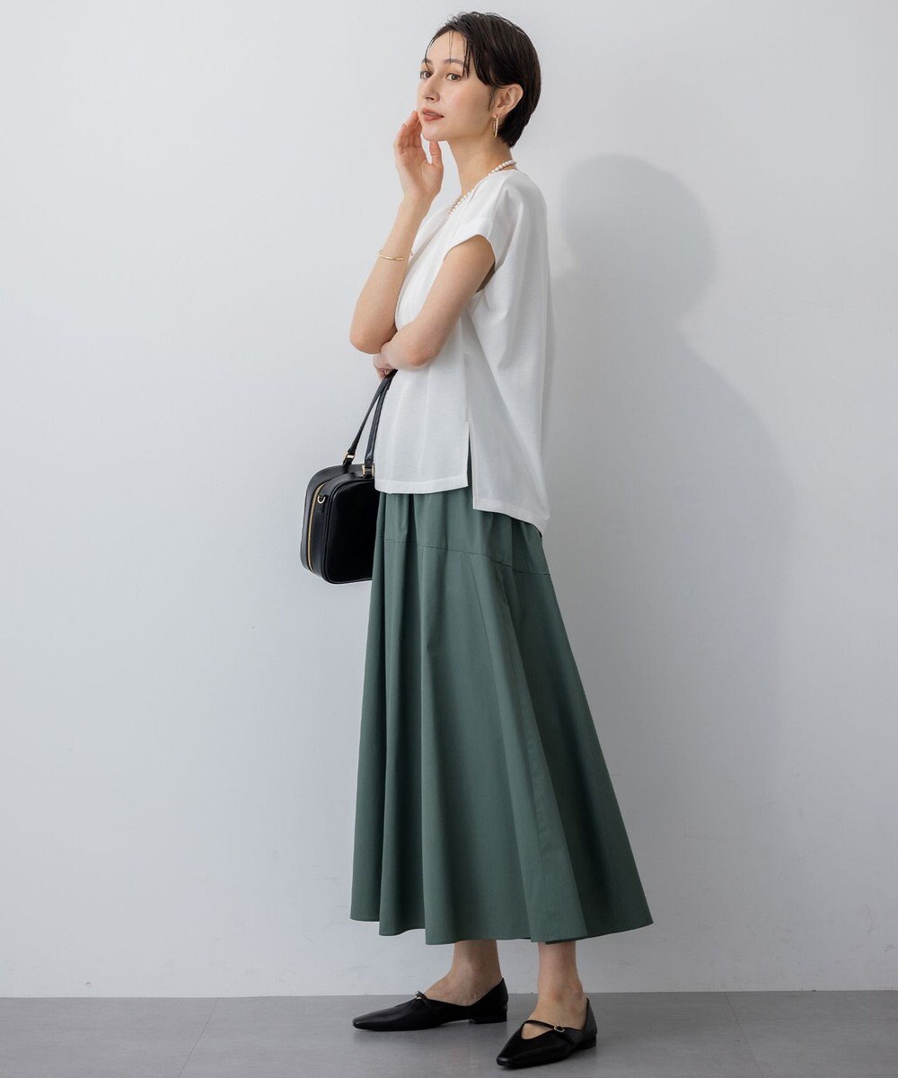 23区 【接触冷感/撥水加工】ストレッチブロード ギャザースカート 