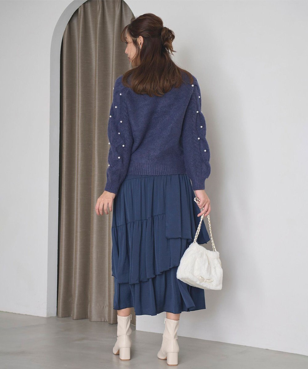 Feroux 【洗える】パールスリーブ ケーブルニット 