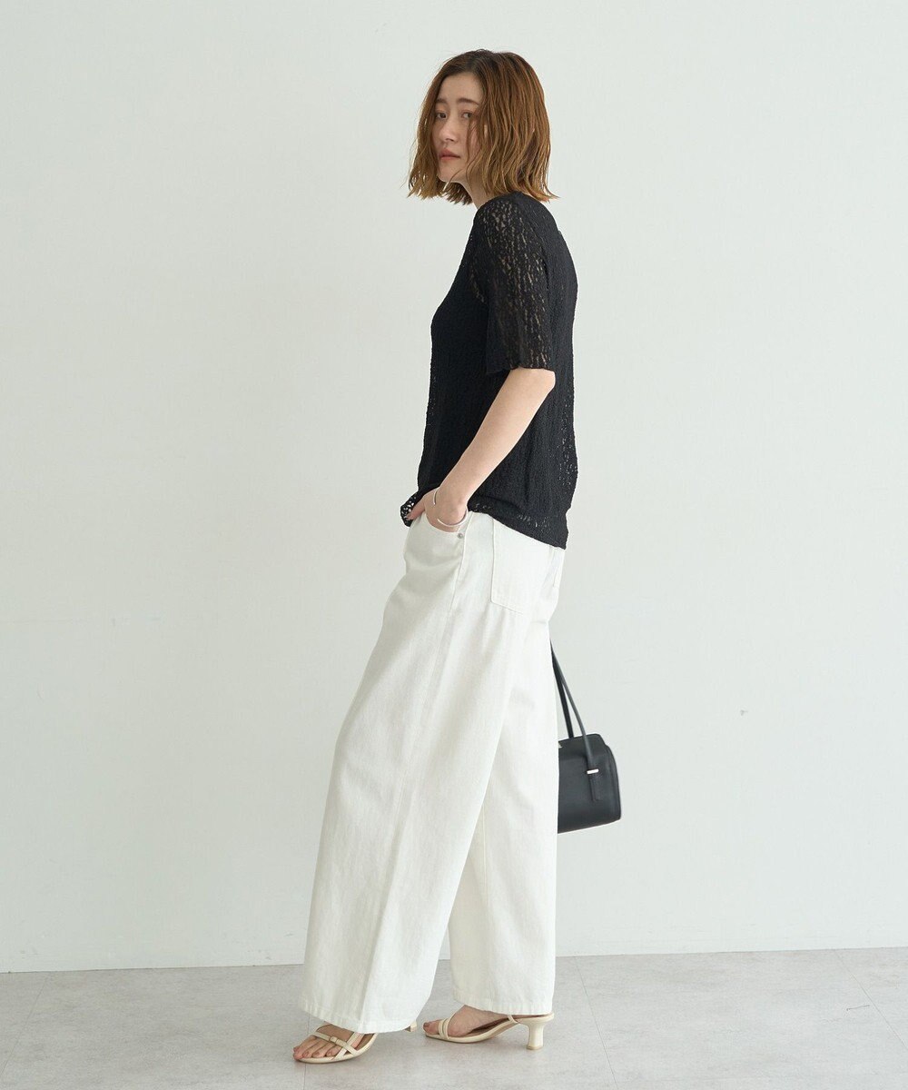 YECCA VECCA 5分袖レースシアートップス 