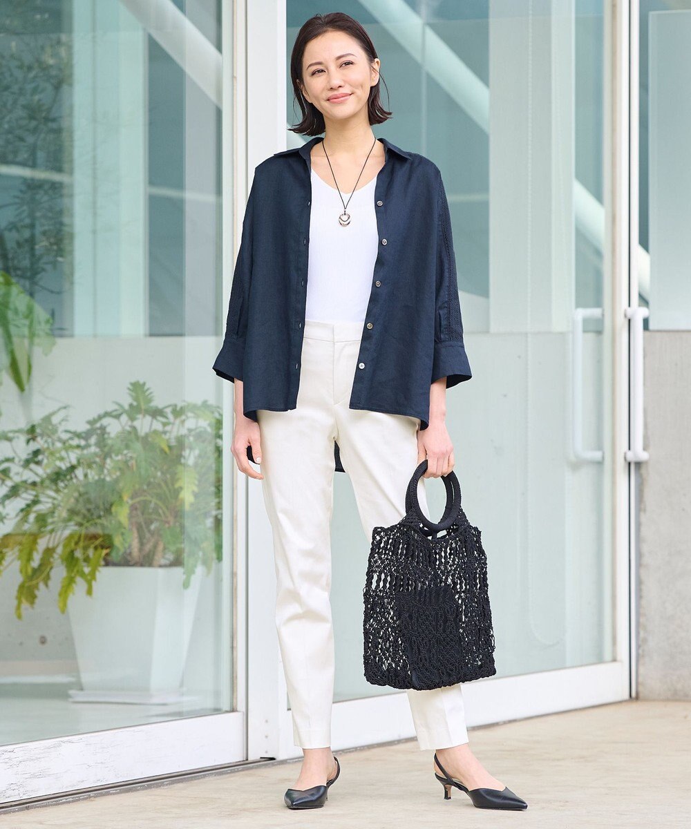 自由区 【XSサイズ～/洗える/セット可】エンブロイダリーリネン前開き シャツブラウス 