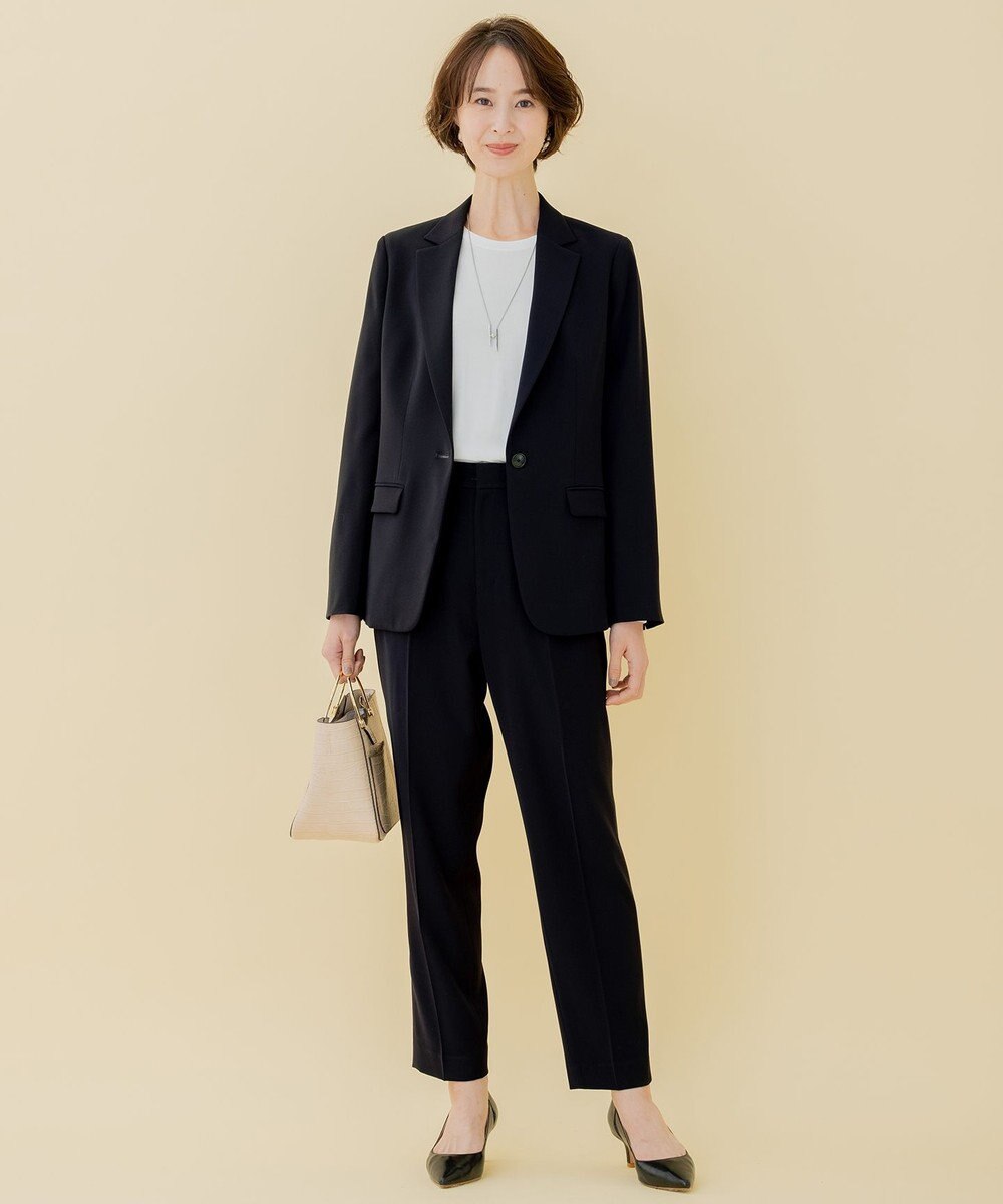 自由区 【XSサイズ～/洗える】ダブルフェイススーティング テーパードパンツ 