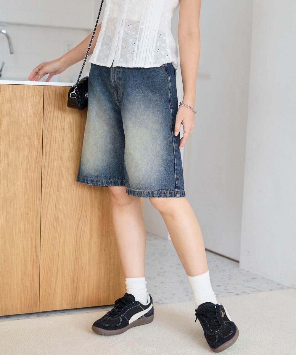 WEGO 【SMサイズ展開】ヴィンテージウォッシュデニムハーフパンツ 