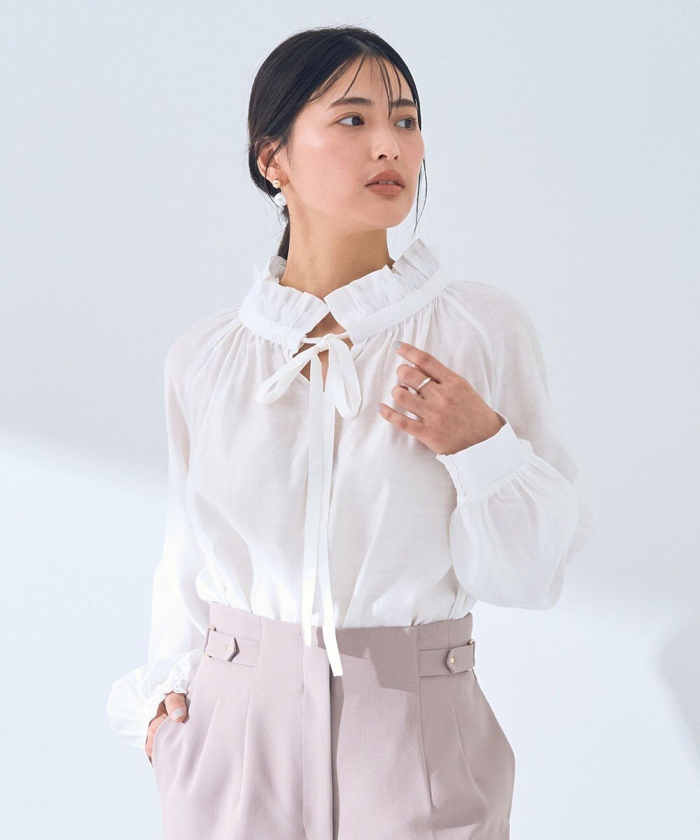 YECCA VECCA スタンドカラーシアーリボンブラウス 