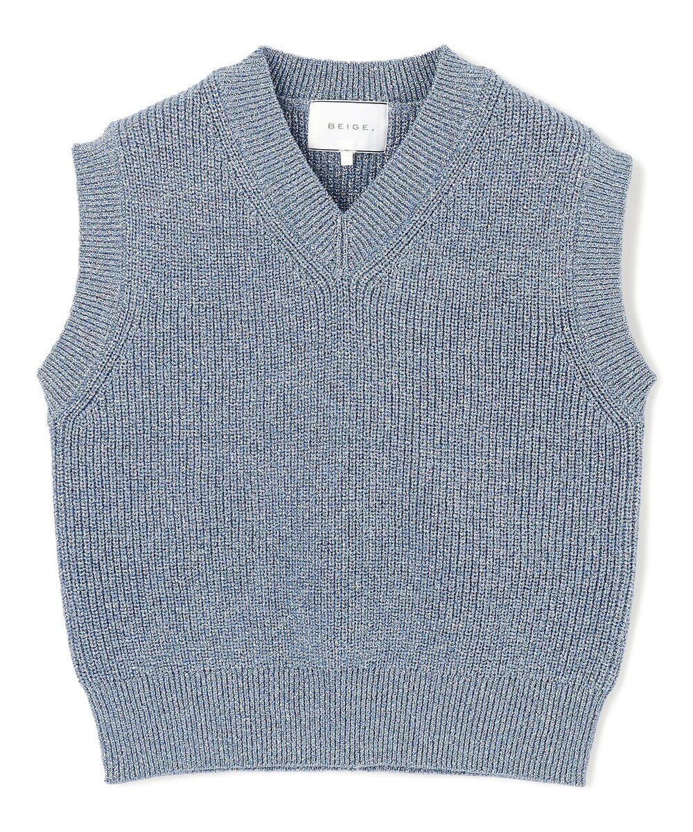 BEIGE， 【洗える・eclat 5月号掲載】VANDA / ラメ入りVネックノースリーブニット 