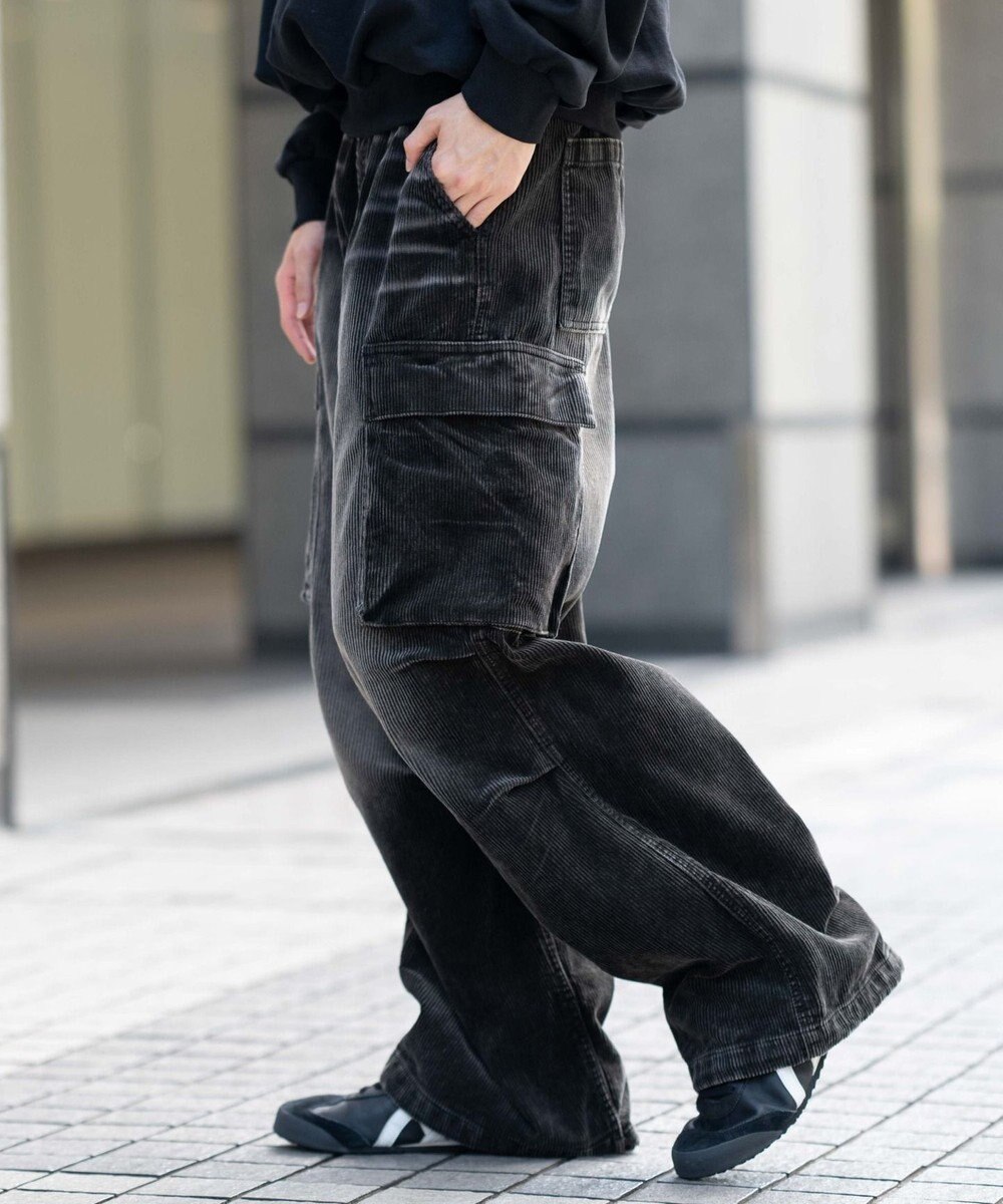 WEGO 【ウエストゴム/MLサイズ展開】イージーコーデュロイカーゴパンツ 