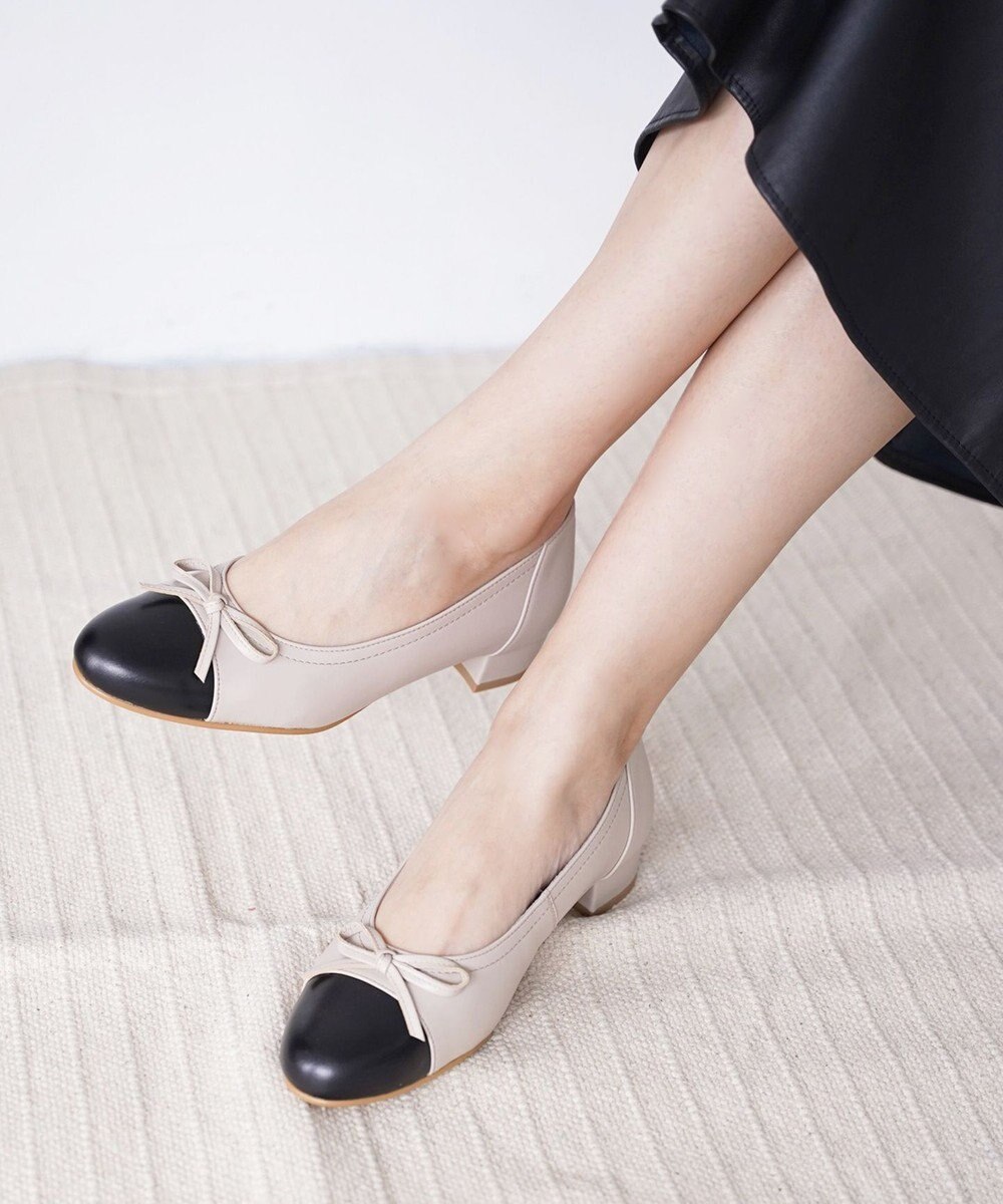 Pointer 日本製 本革リボン付きラウンドトゥパンプス 
