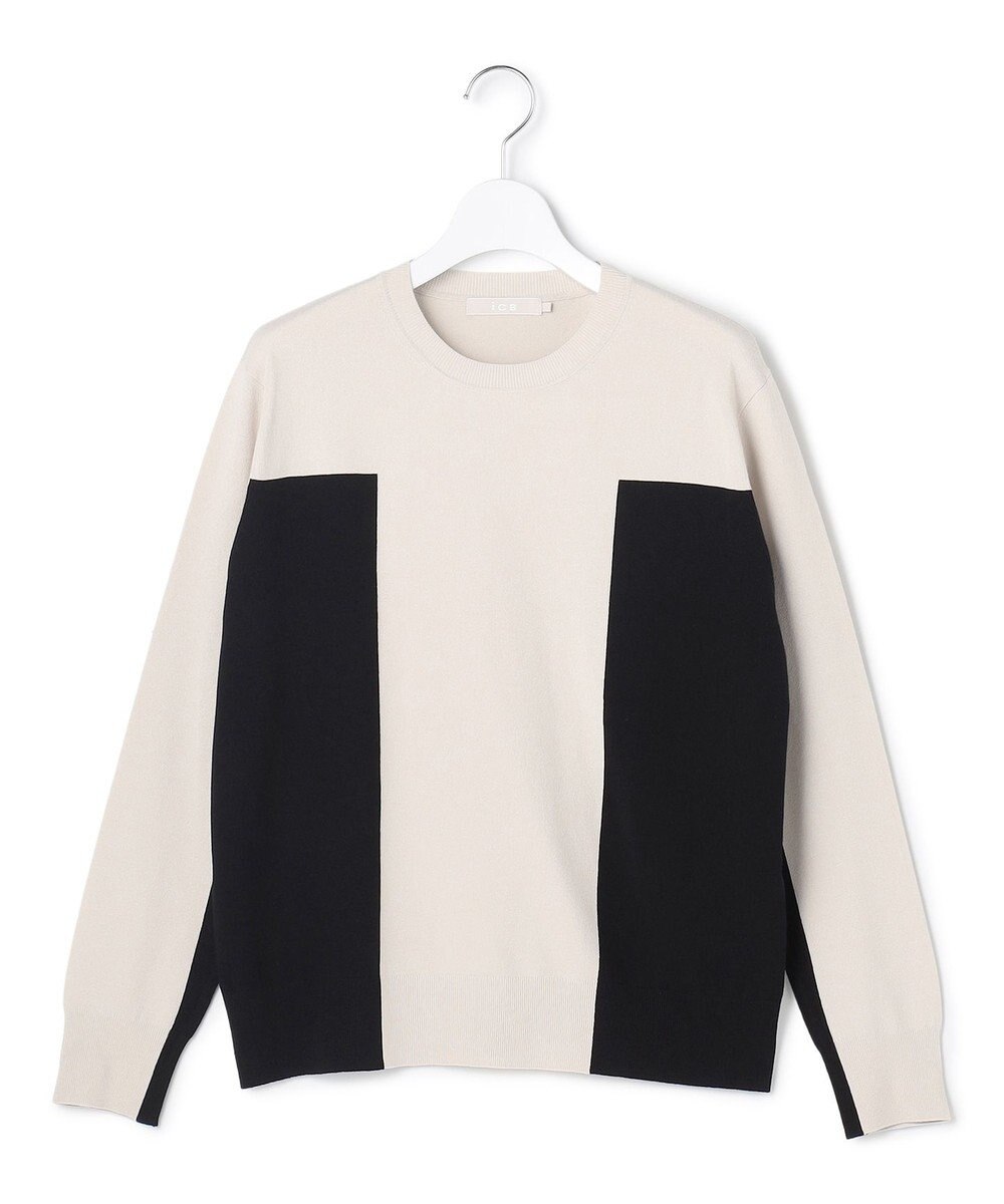 ICB 【洗える】マットヴィスコースポリエステル ブロッキングニット 