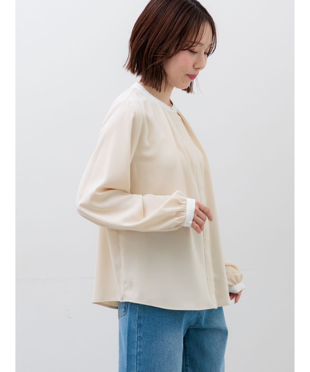 Te chichi パール釦配色タックブラウス 