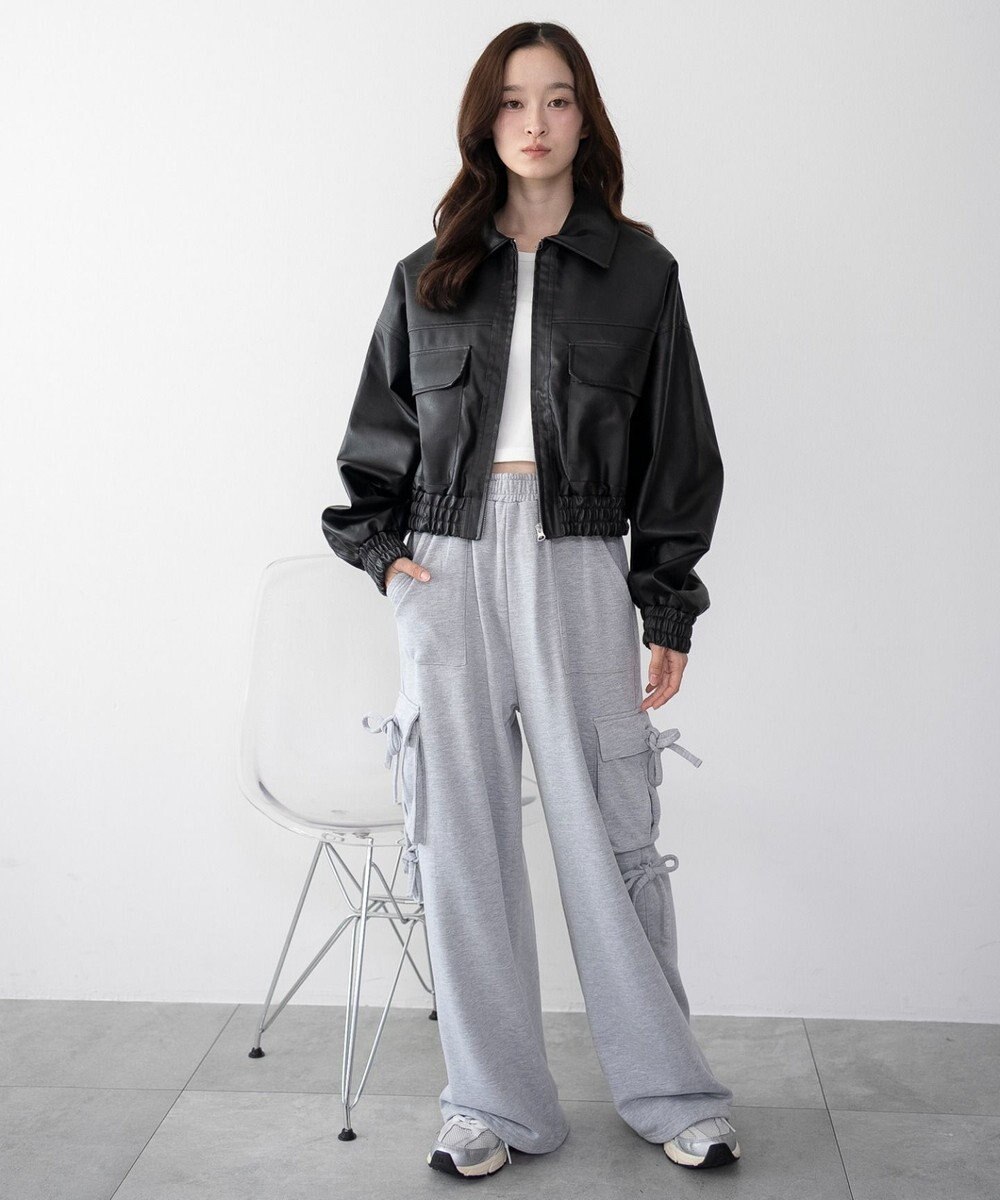 WEGO 【ウエストゴム】リボンカーゴスウェットパンツ 