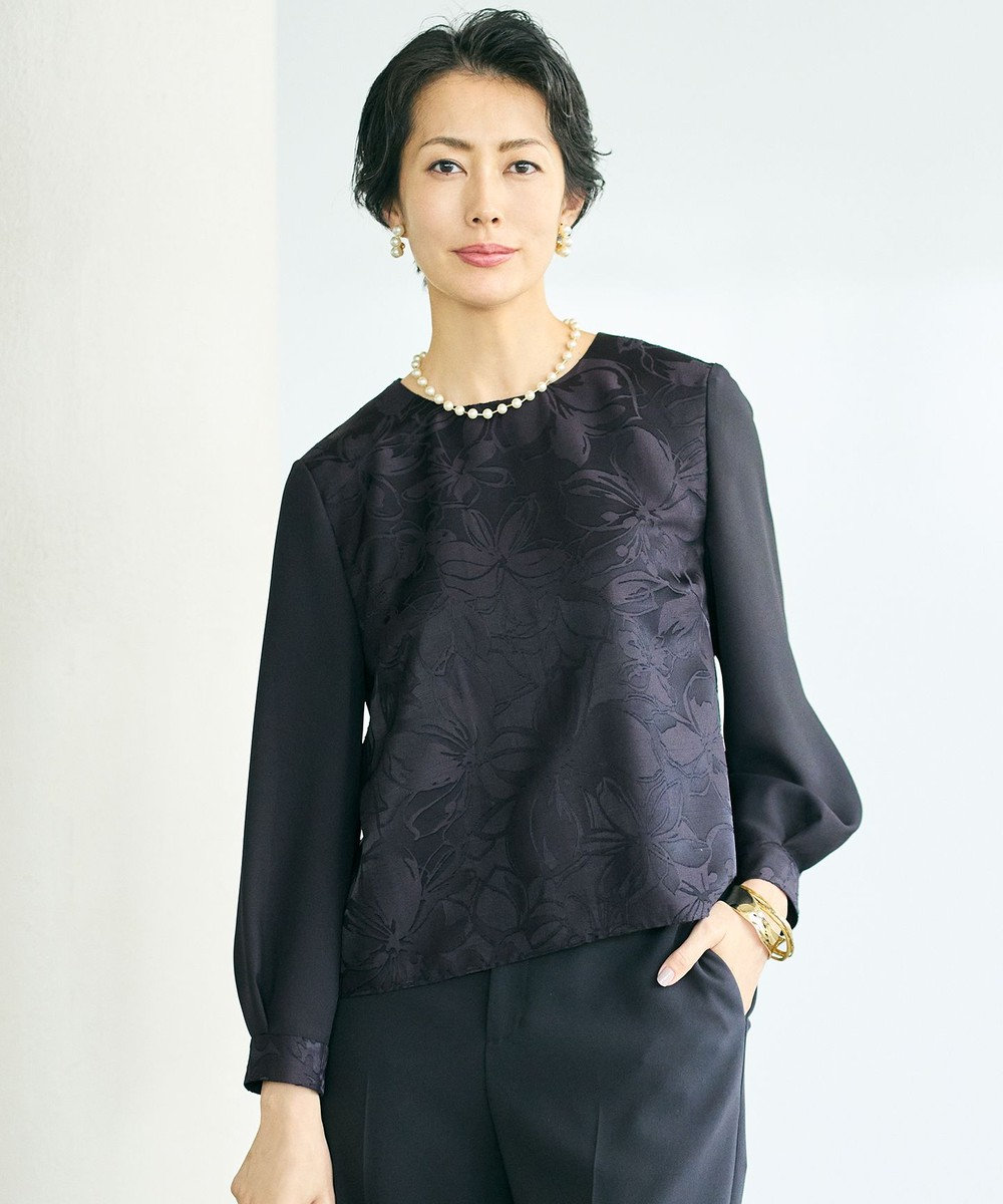 自由区 L 【カタログ掲載・セットアップ対応】フラワーオパールプリントブロッキング ブラウス 