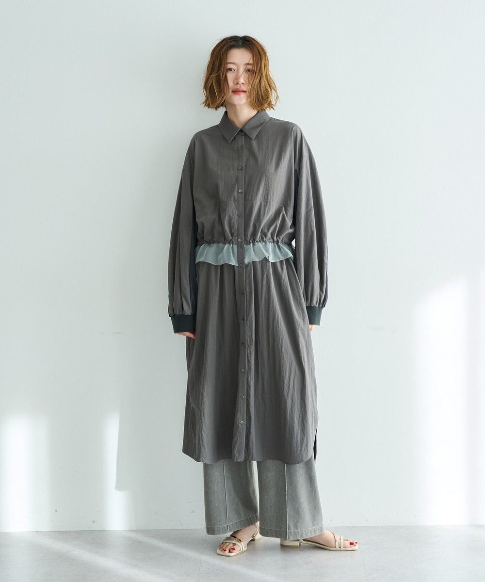 YECCA VECCA シアーMIXドロストデザインシャツワンピース 