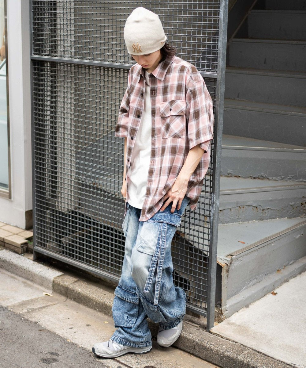 WEGO 【ユニセックス着用ITEM/SMLサイズ展開】オンブレチェックシャツ（SS） 