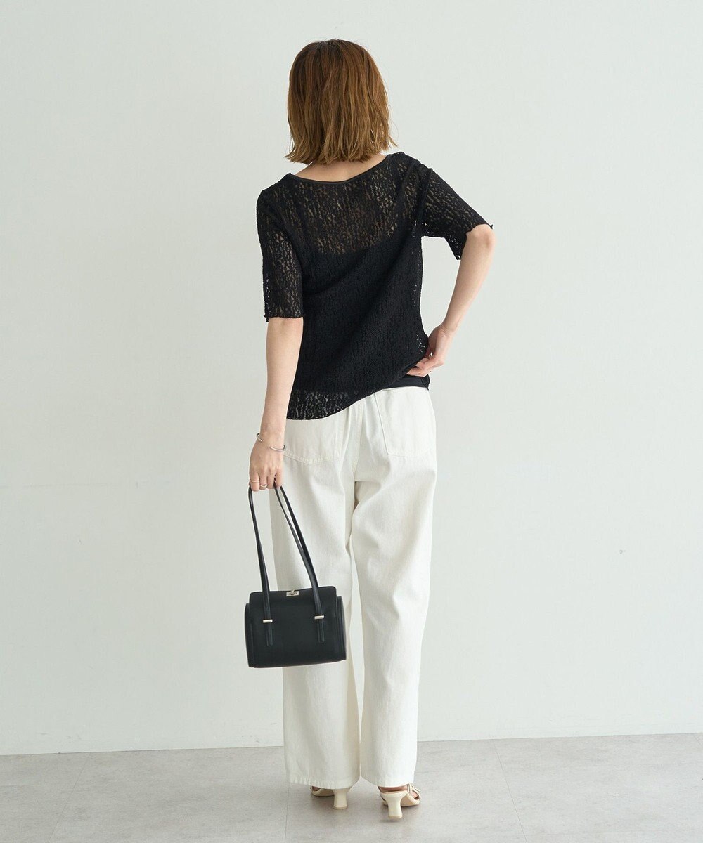 YECCA VECCA 5分袖レースシアートップス 