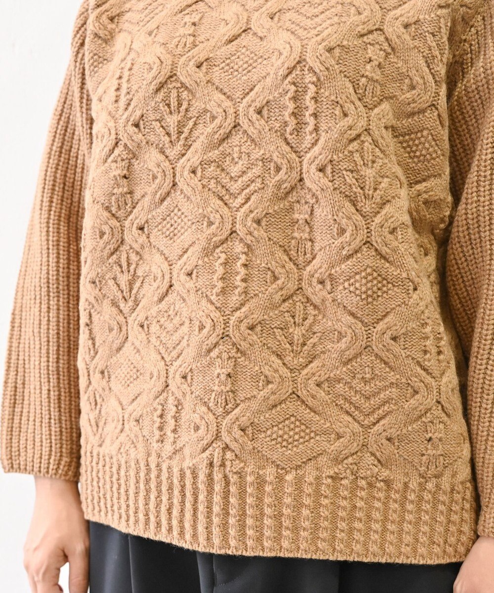 muuc 〈上質なシェットランドウール＆カシミヤ〉〈5種類の模様編み〉パッチワーク柄ケーブル模様編みセーター 