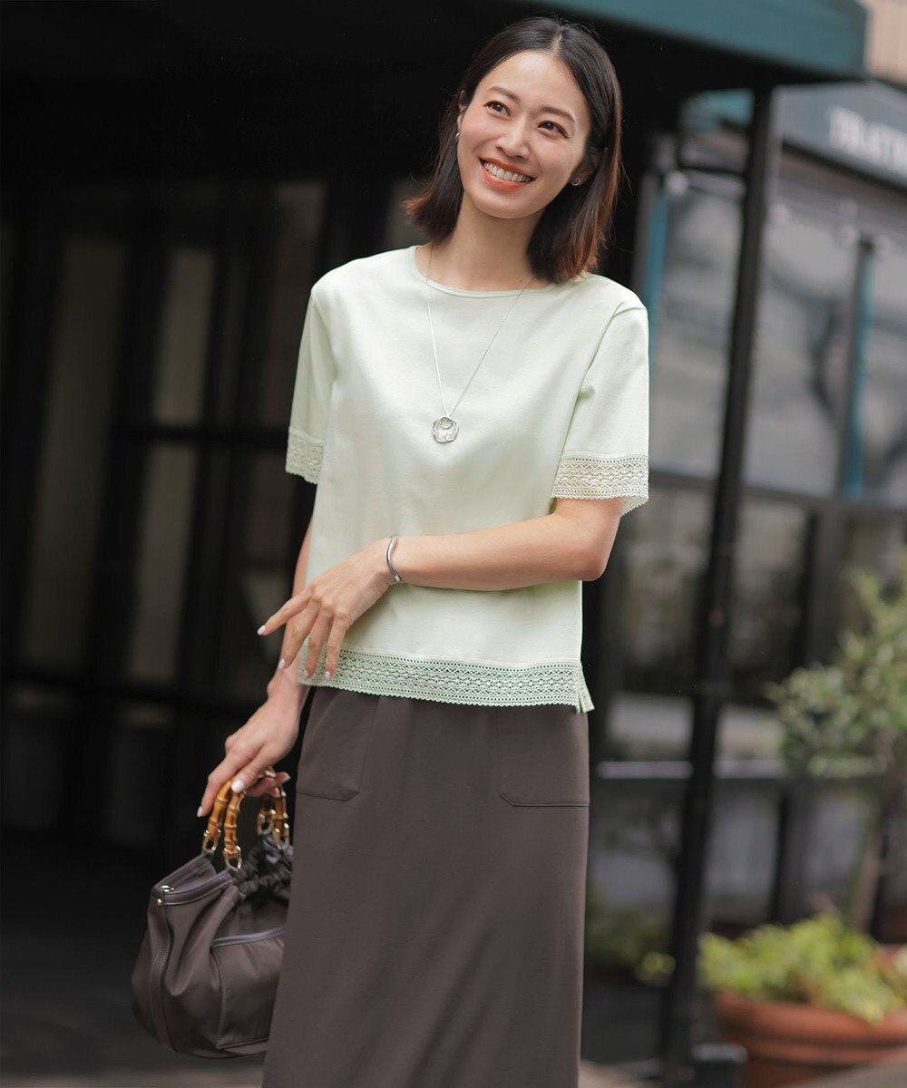 J.PRESS LADIES S 【一枚で着映え】コットンスムース レース カットソー 