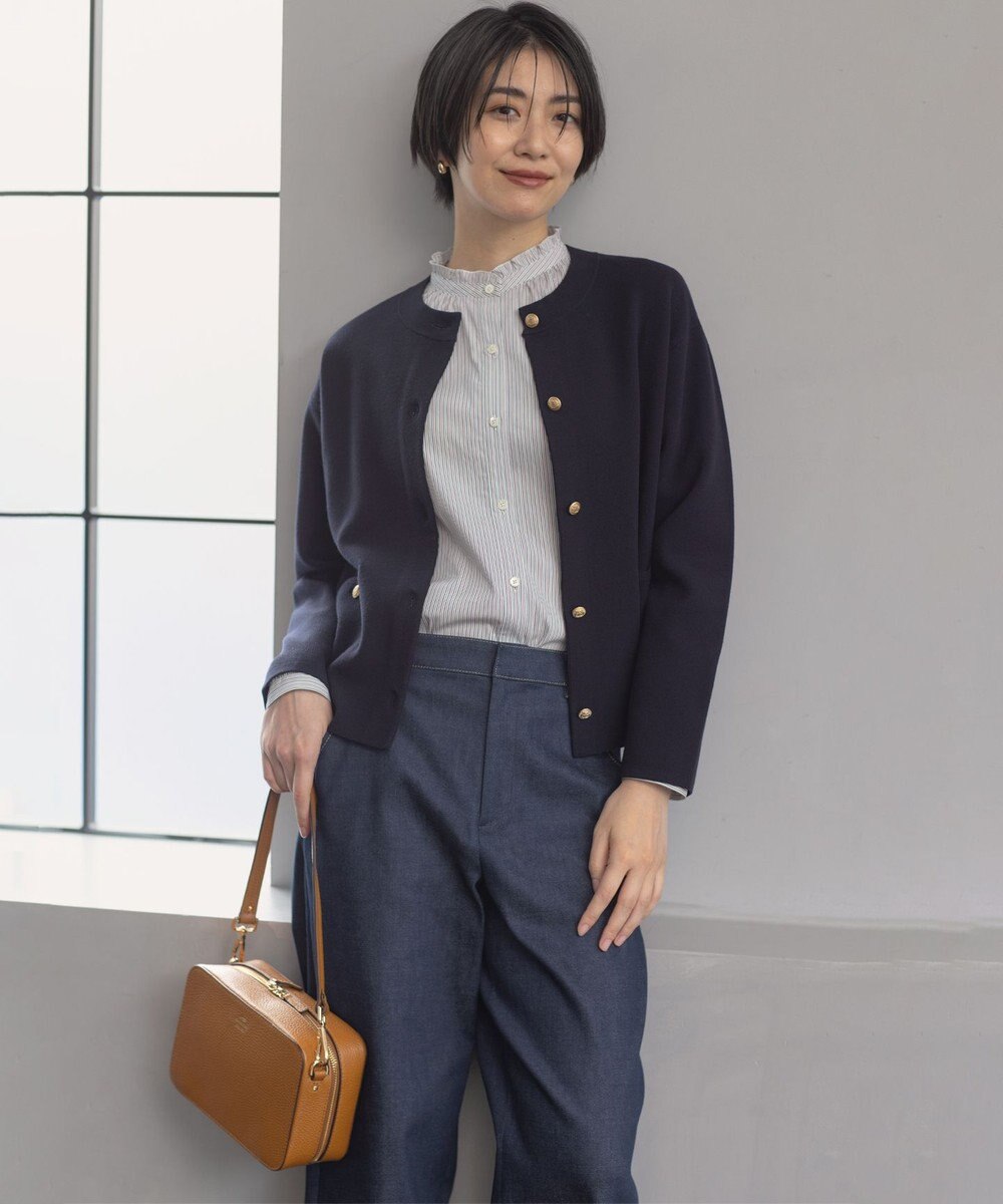 J.PRESS LADIES 【洗える】BEZ ドビーストライプ フリルネック ブラウス 