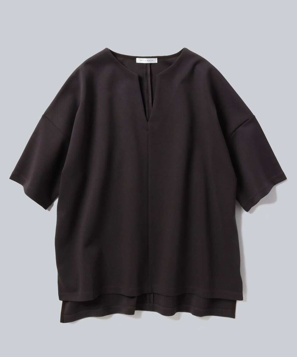 WHITE MAILS PAPER DOUBLE JERSEY KEY NECK T-シャツ 