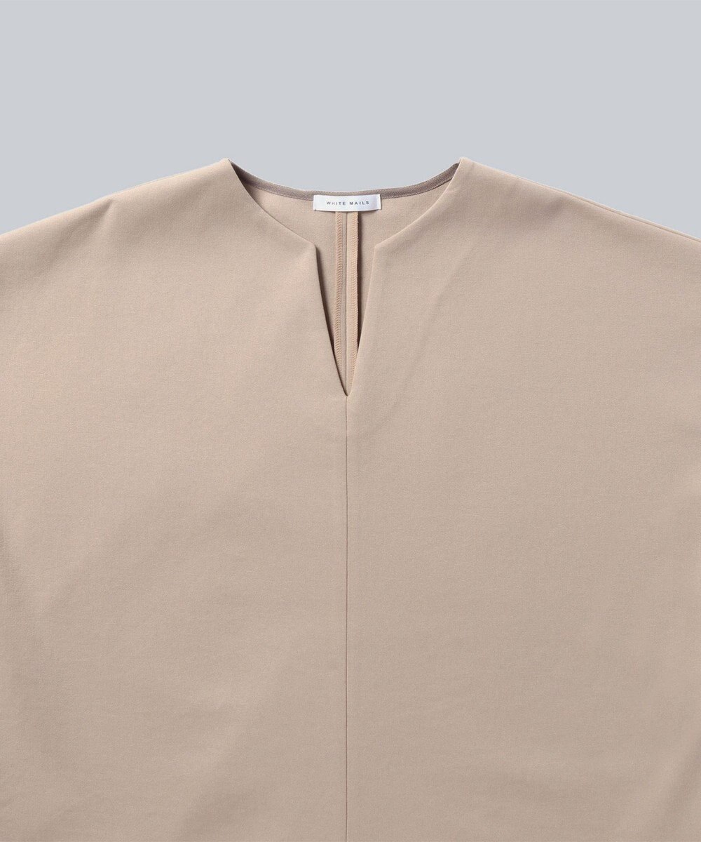 WHITE MAILS PAPER DOUBLE JERSEY KEY NECK T-シャツ 