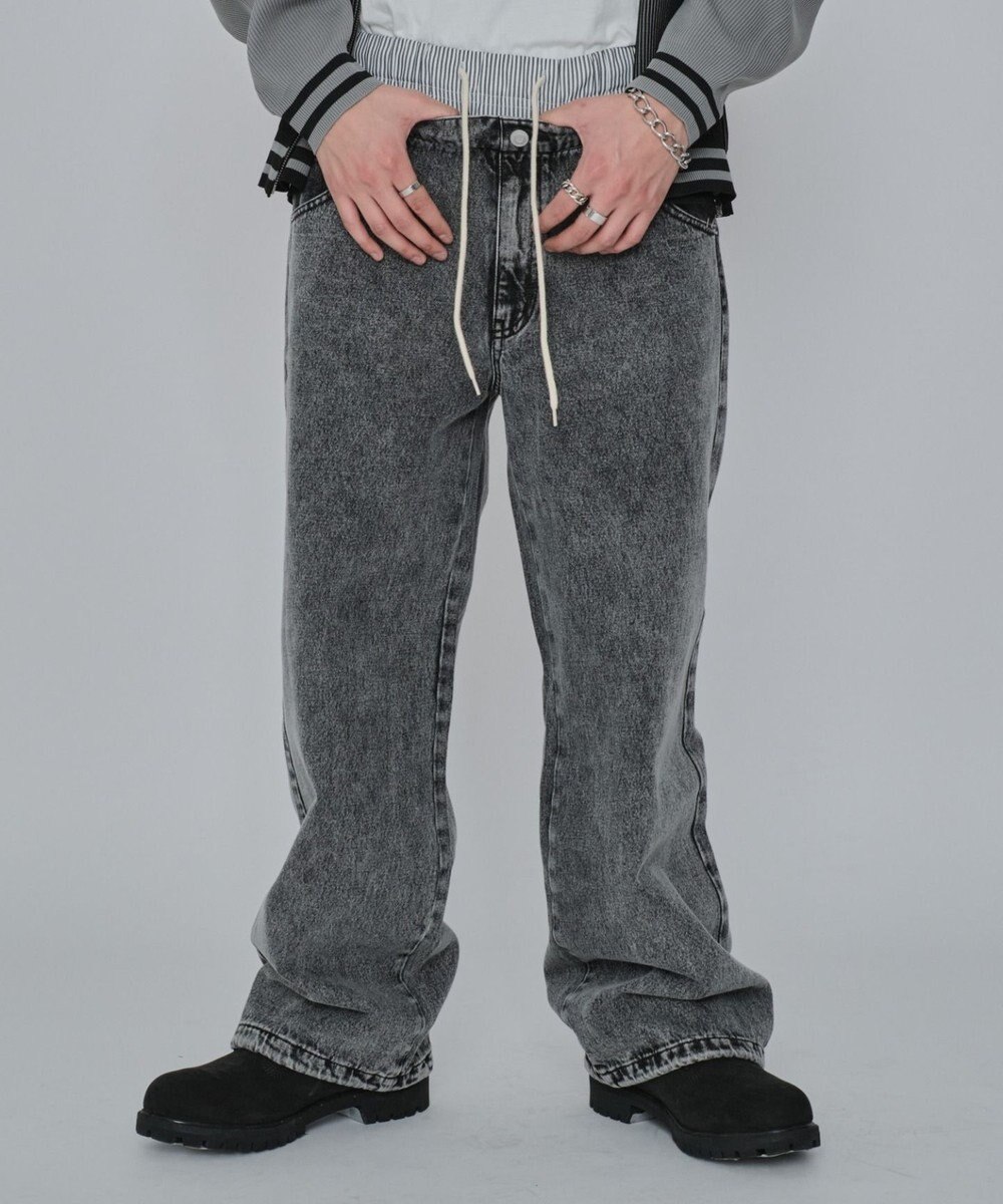 WEGO 【ユニセックス着用ITEM/MLサイズ展開/ウエストゴム】ボクサードッキングデニムパンツ 