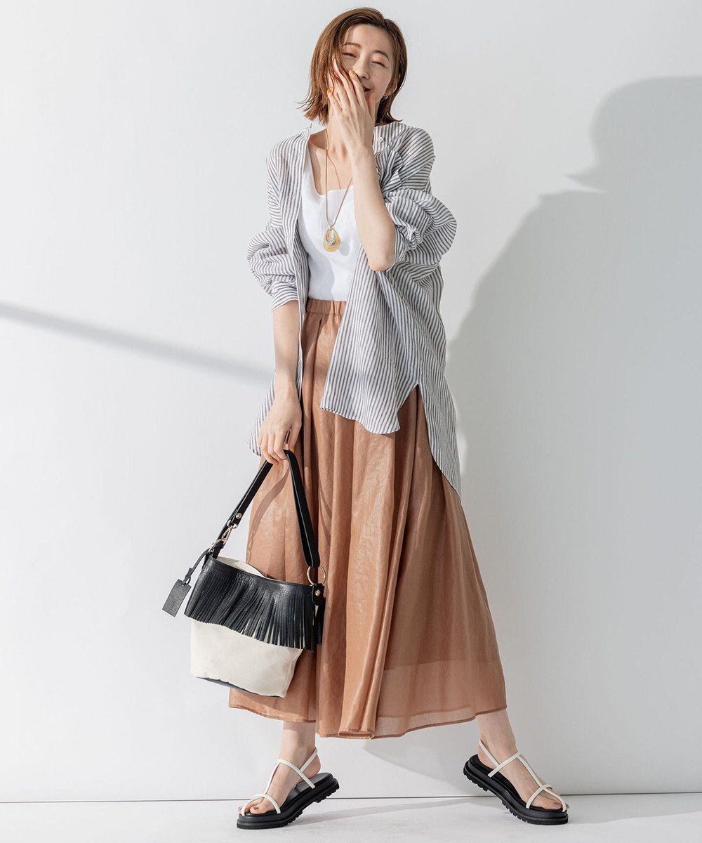 23区 S 【WEB限定カラーあり/洗える】LIBECO バンドカラー ビッグシルエット シャツ 