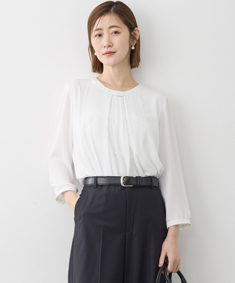 23区 L 【洗える】シルキーデシン バーアクセント ブラウス 