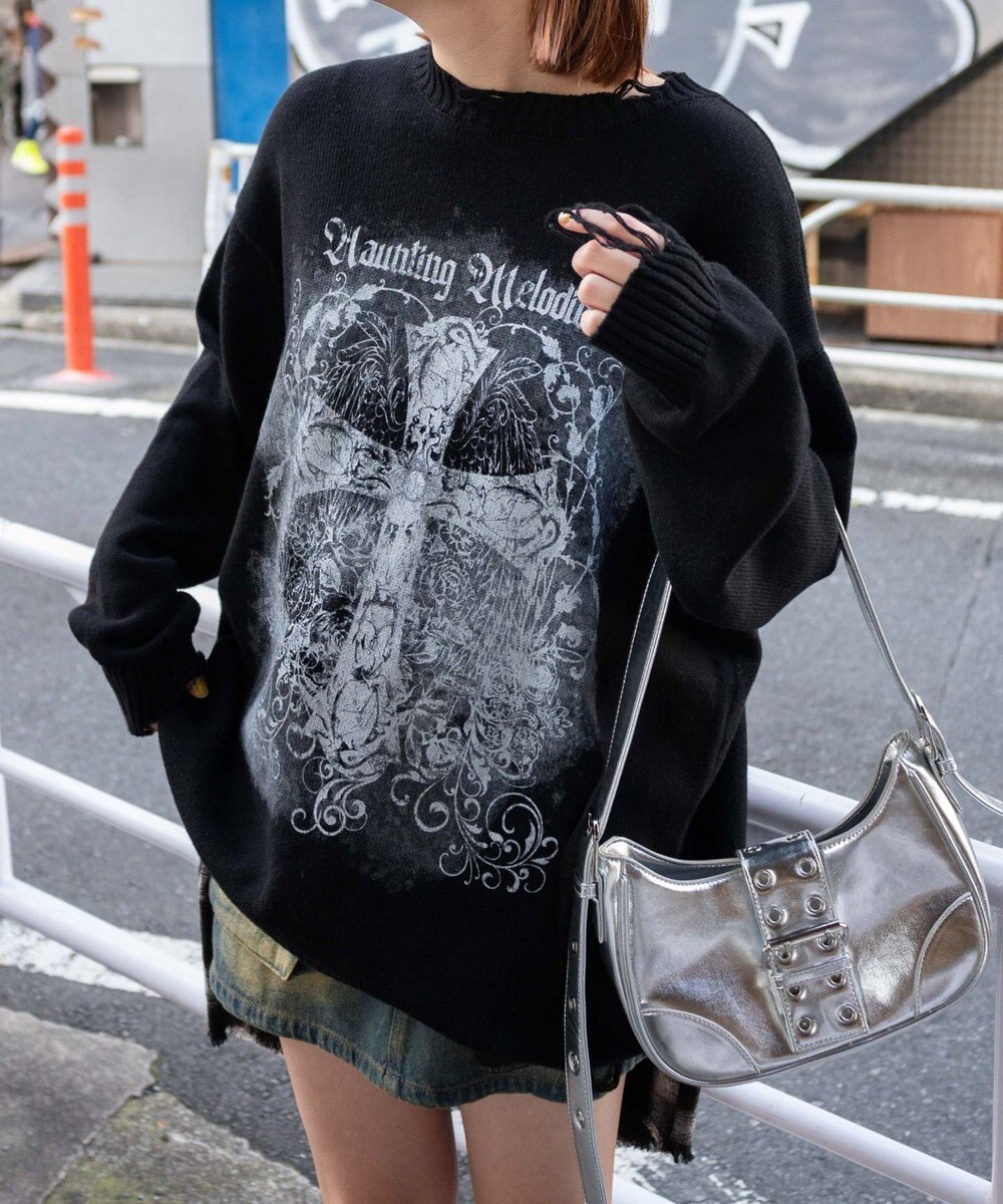 WEGO クラッシュBIGプリントニットプルオーバー 