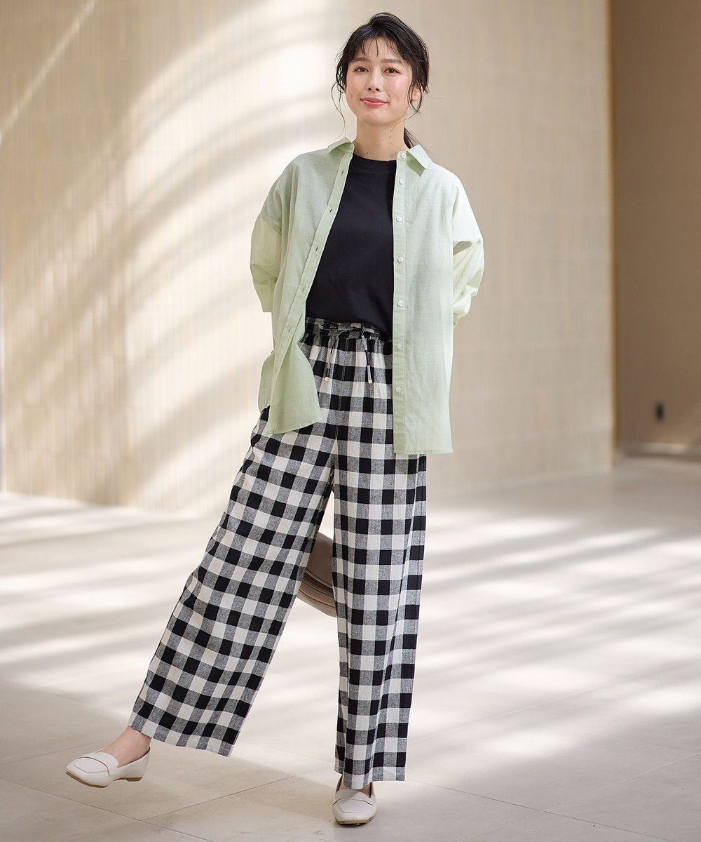 ANY 【ウエストゴム】リネンレーヨンワイドパンツ 