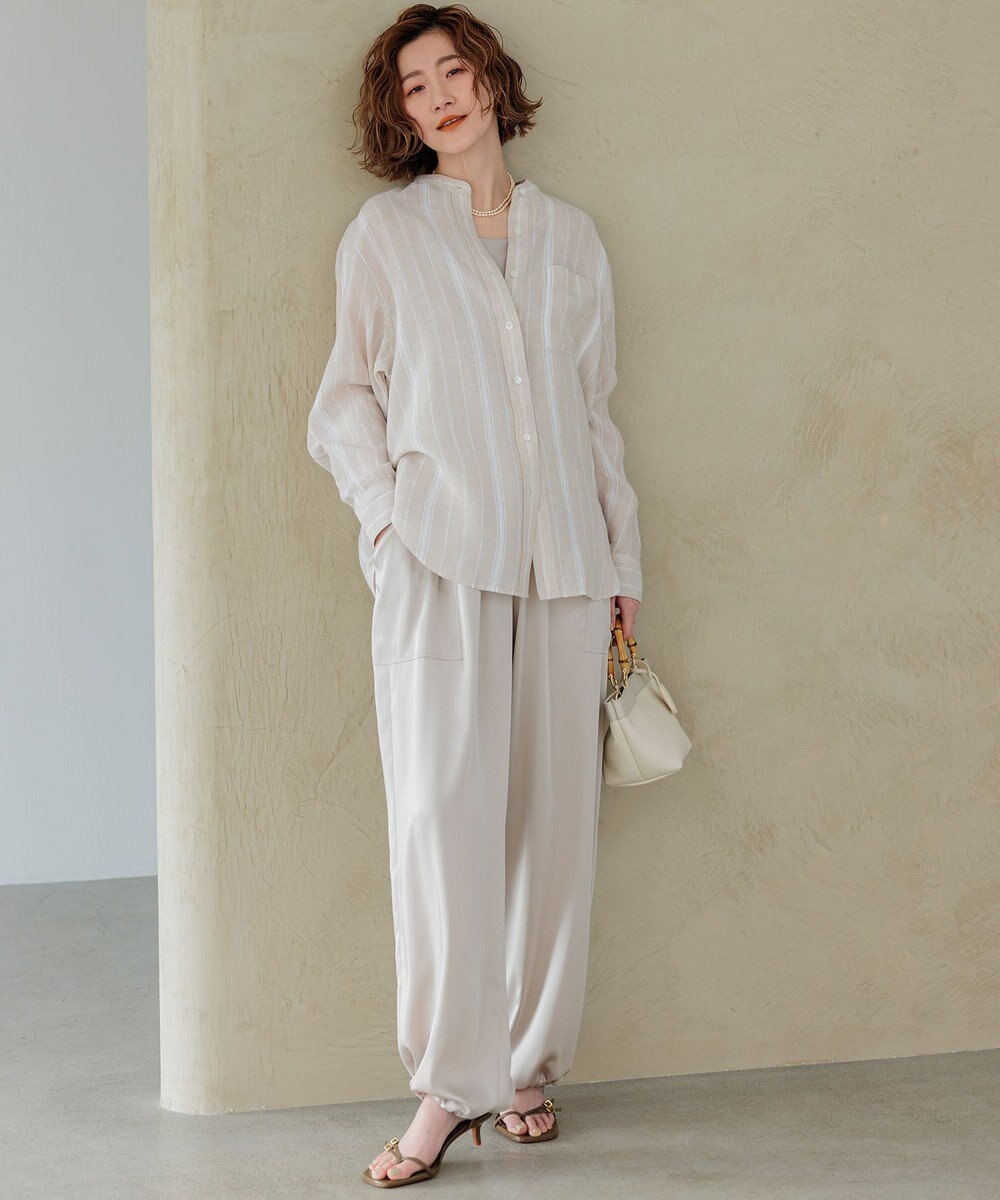 23区 【洗える】LIBECO バンドカラー シャツ 