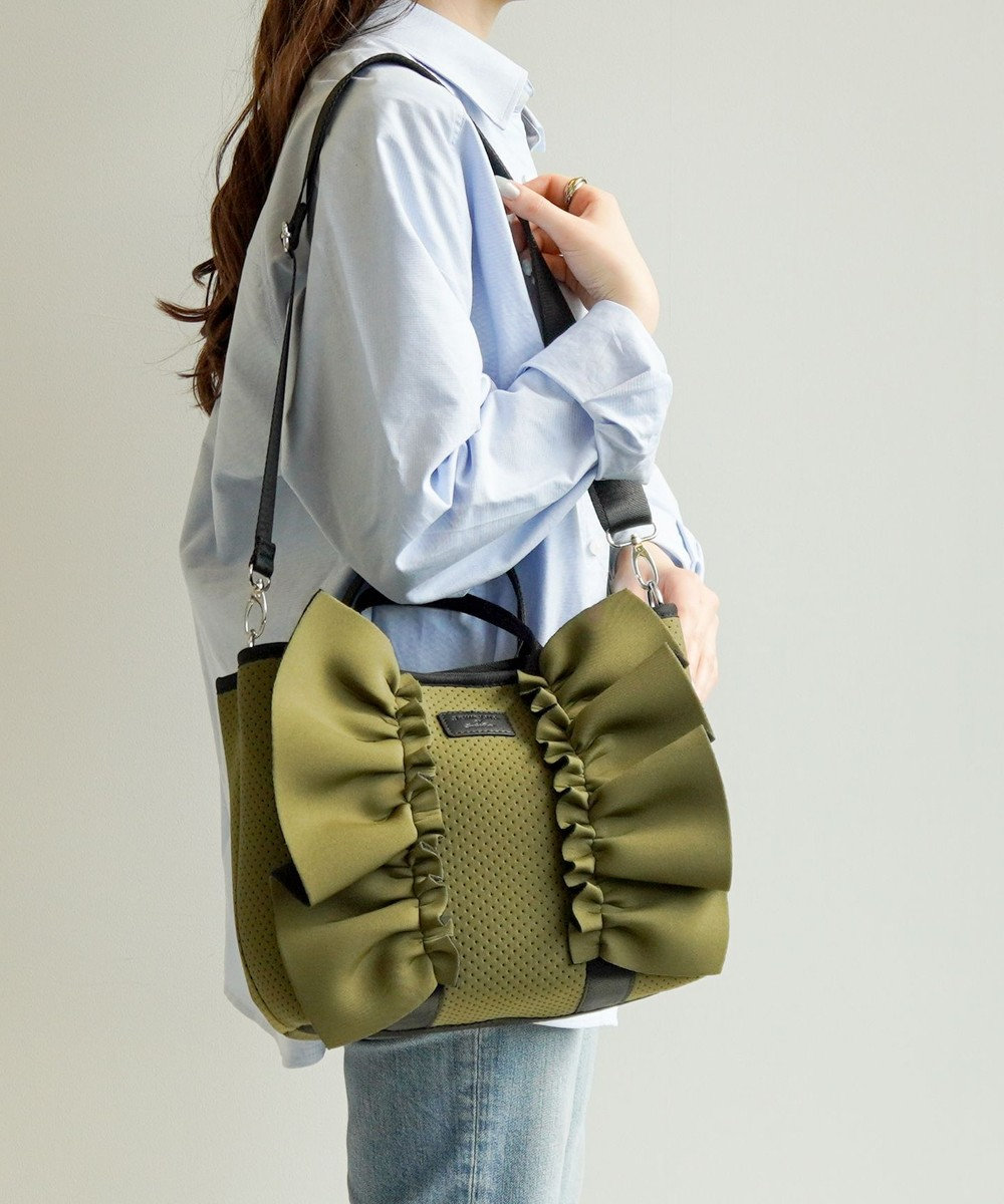 ACE BAGS & LUGGAGE JEWELNA by Jewelna Rose フリルトートバッグ 16205 軽量 2WAY ショルダーバッグ リボン カーキ