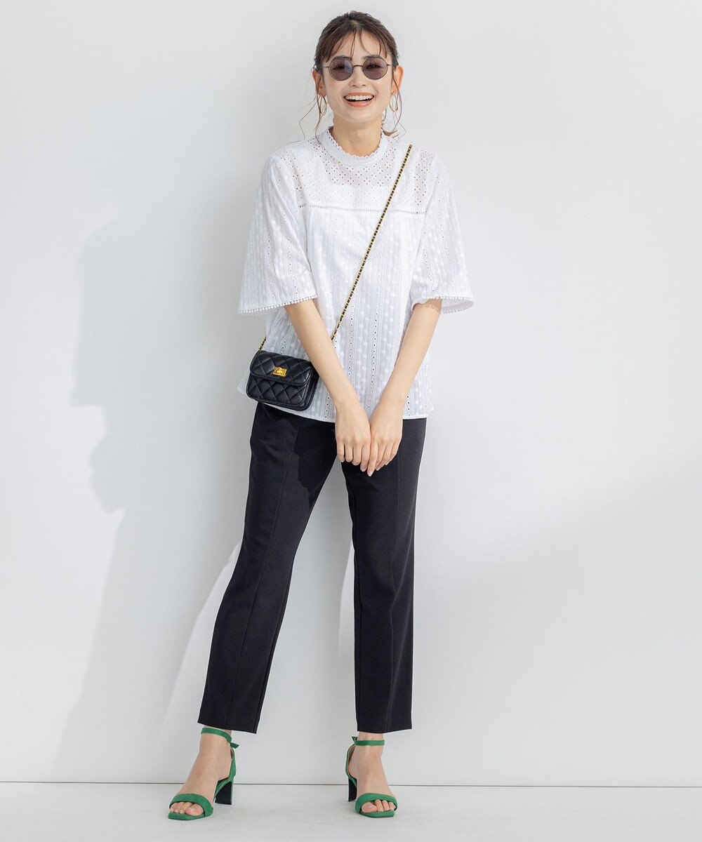 組曲 【WEB限定色あり】エンブロイダリーレース　ハイネック半袖ブラウス 