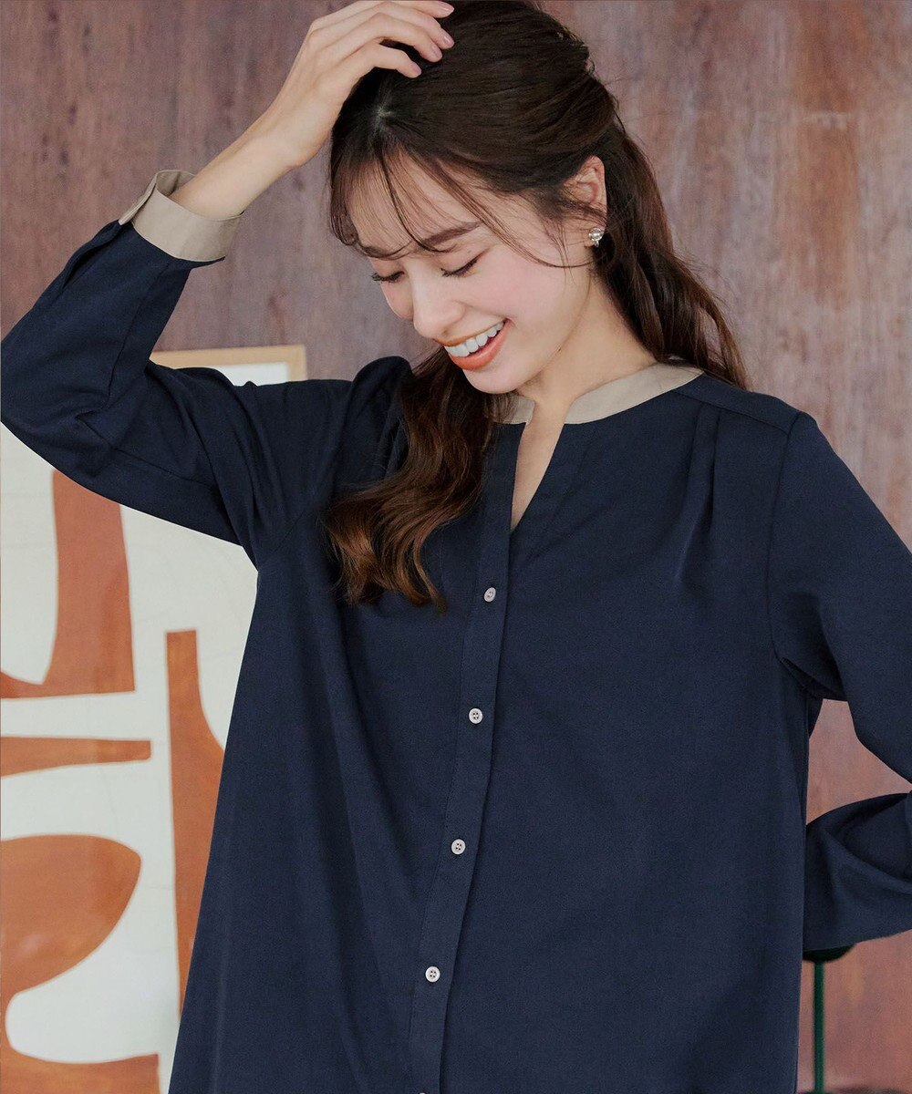 Tiaclasse 【洗える】クレリックシャツチュニックブラウス 