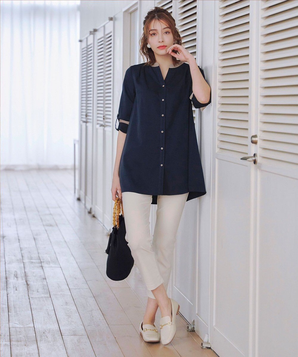 Tiaclasse 【洗える】クレリックシャツチュニックブラウス 