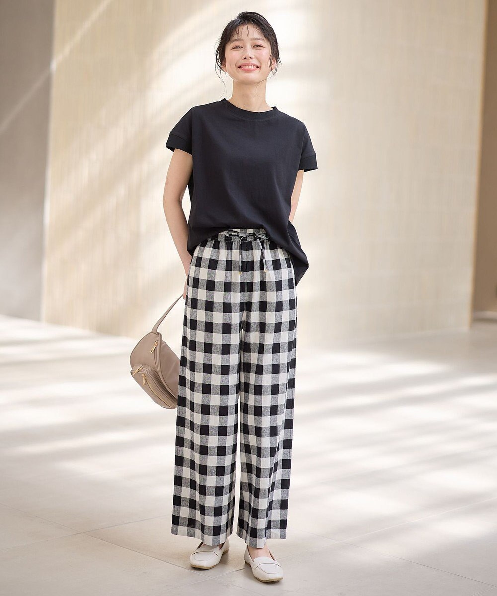 ANY 【ウエストゴム】リネンレーヨンワイドパンツ 