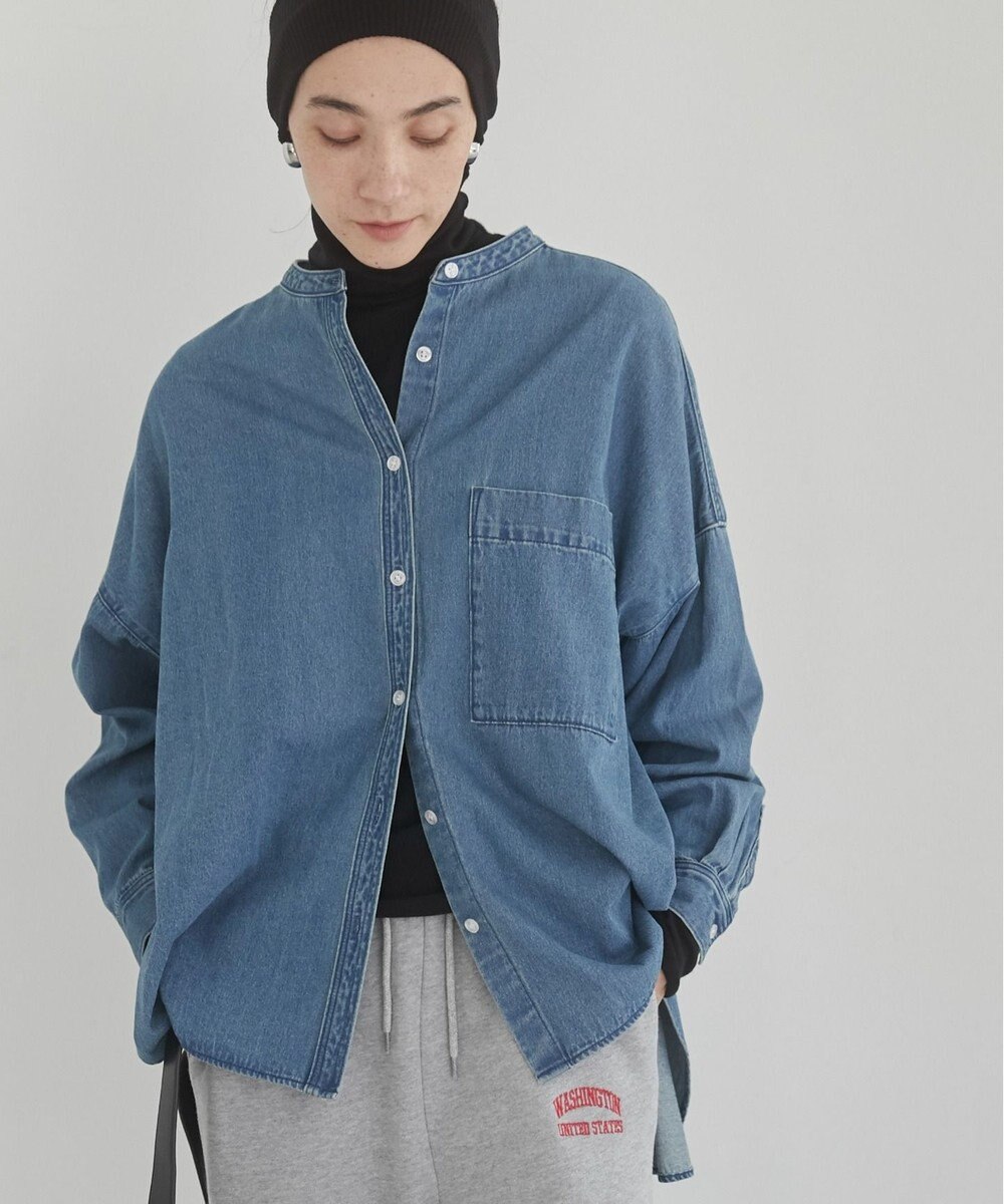WEGO 【ANGIE VINTAGE】オーバーサイズ バンドカラー デニムシャツ 