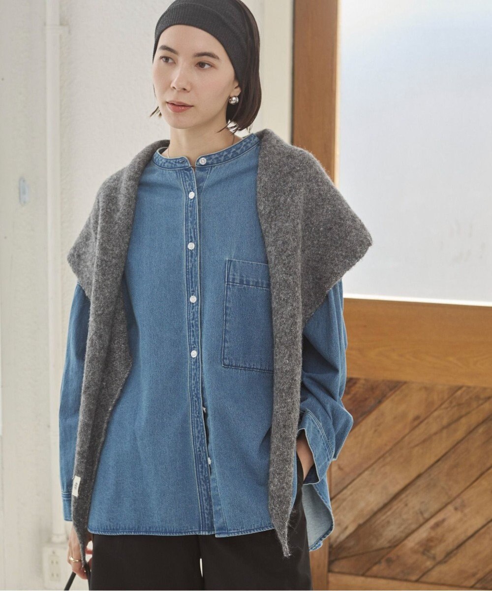 WEGO 【ANGIE VINTAGE】オーバーサイズ バンドカラー デニムシャツ 