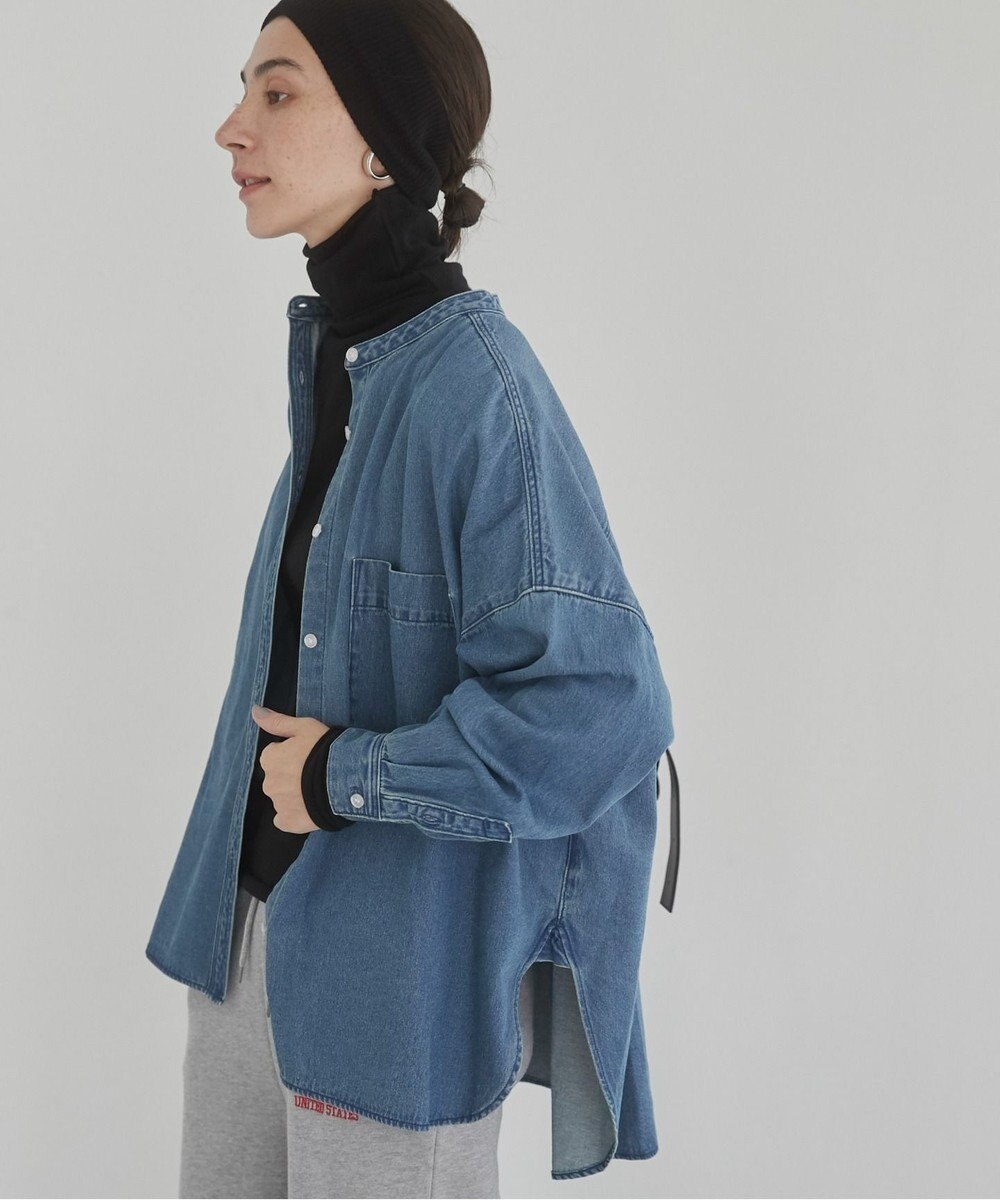 WEGO 【ANGIE VINTAGE】オーバーサイズ バンドカラー デニムシャツ 