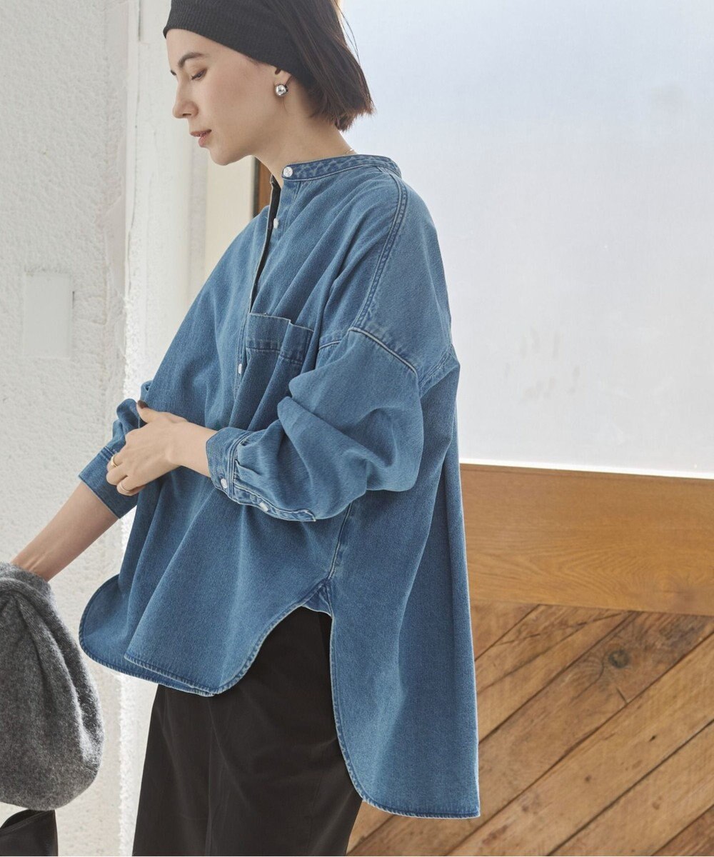 WEGO 【ANGIE VINTAGE】オーバーサイズ バンドカラー デニムシャツ 