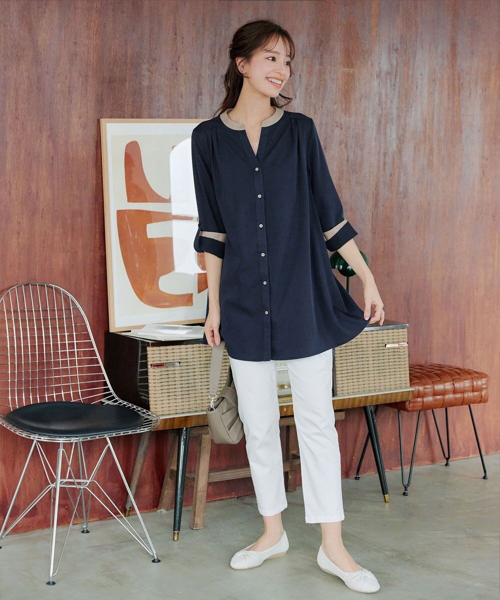 Tiaclasse 【洗える】クレリックシャツチュニックブラウス 